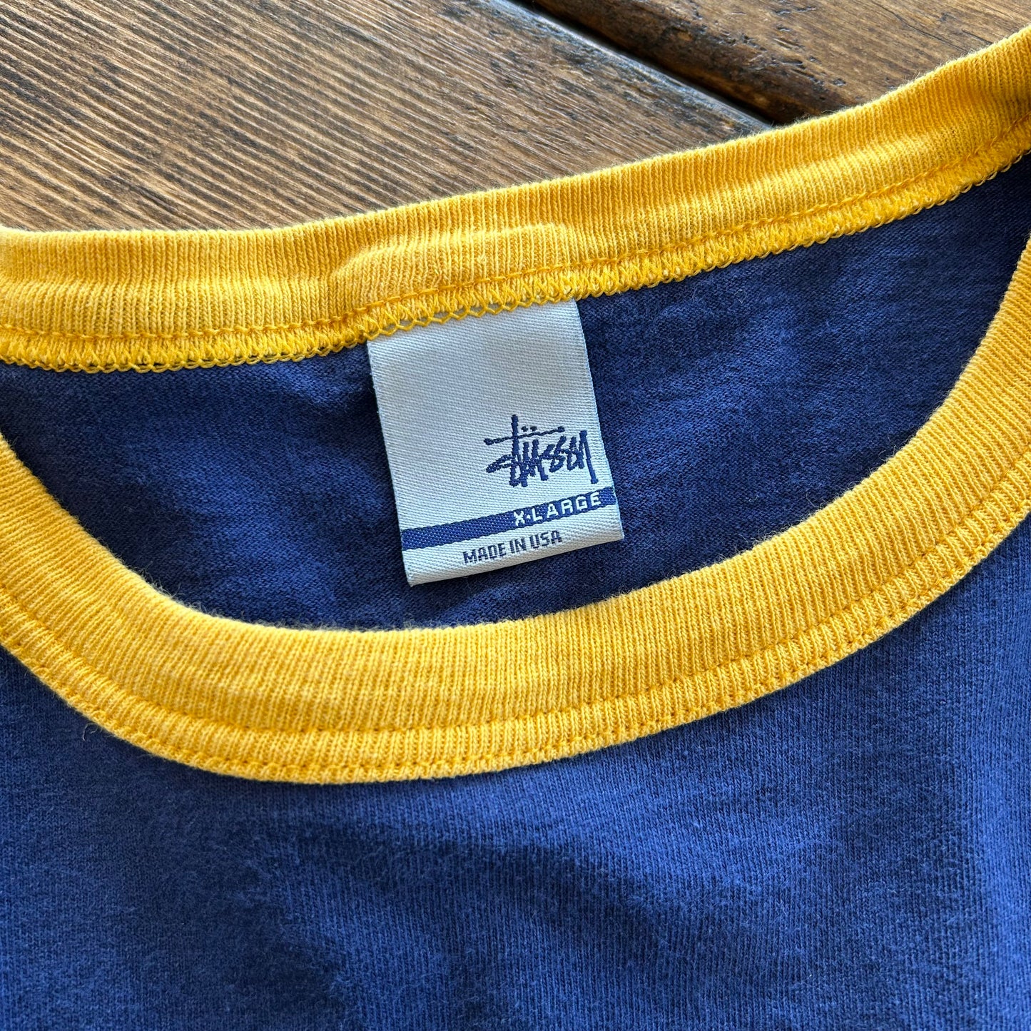 00's STUSSY ステューシー リンガーTシャツ 紺黄(XL)/B2538T-SO