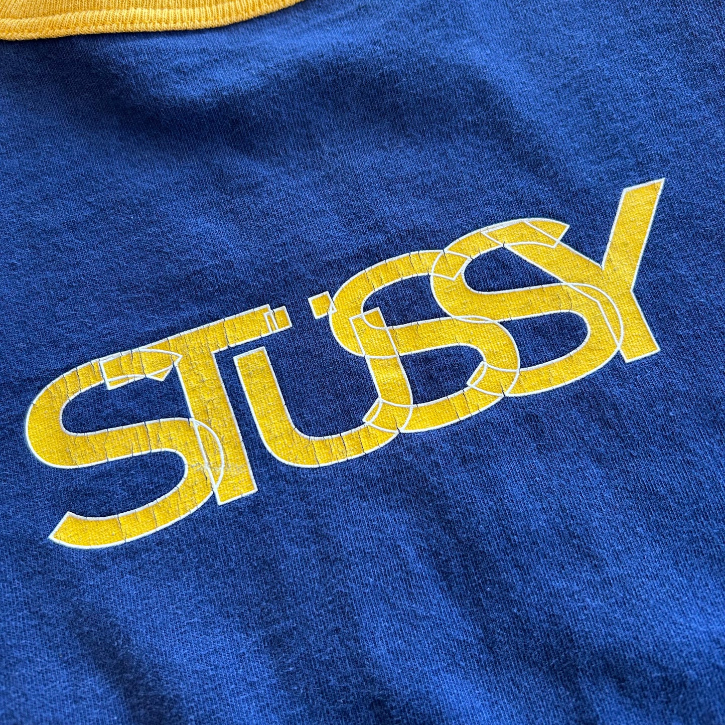 00's STUSSY ステューシー リンガーTシャツ 紺黄(XL)/B2538T-SO