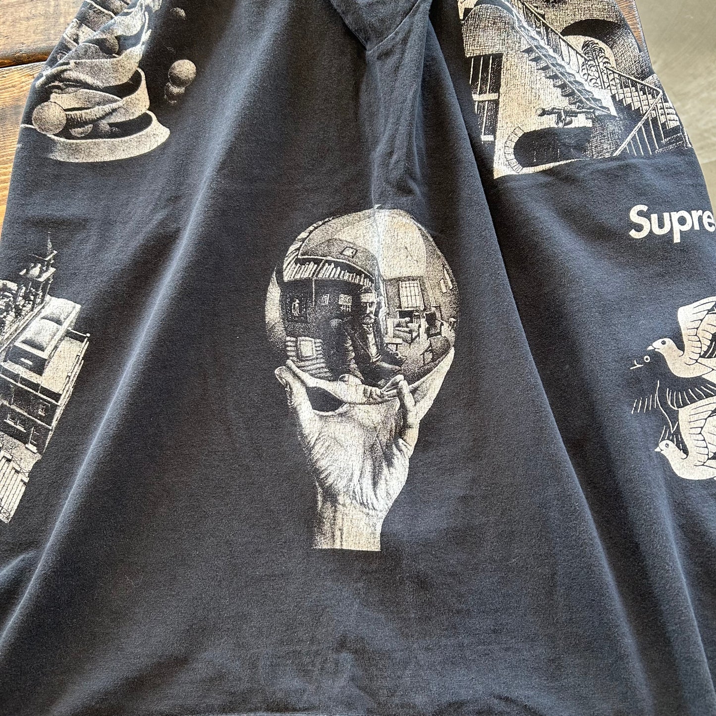 00's SUPREME×M.C.ESCHER エッシャー アートTシャツ マルチプリント 黒(XL)/A7243T-0SO