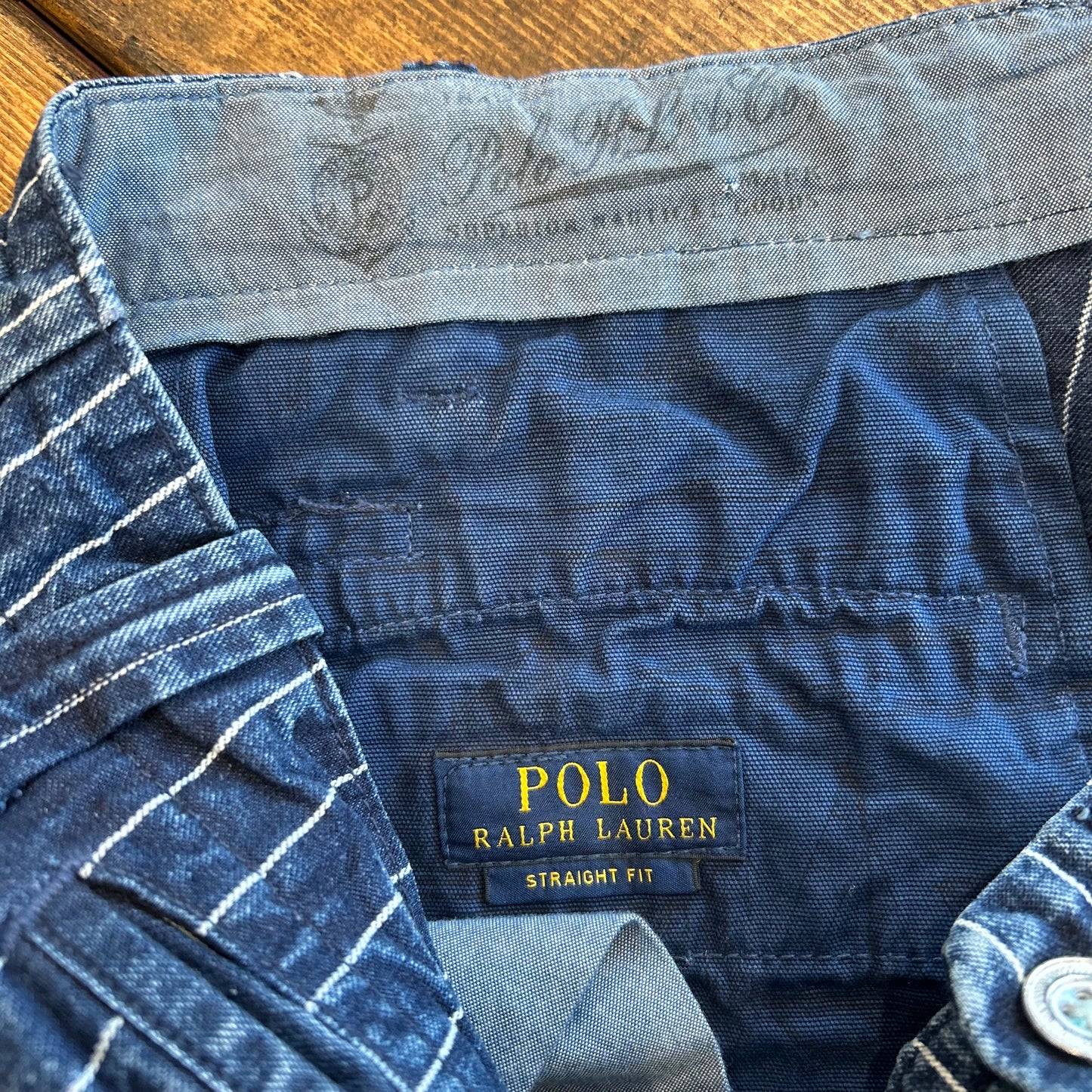 00's POLO ラルフローレン デニムストライプショーツ ハーフパンツ 紺(W36)/A3909P-SO