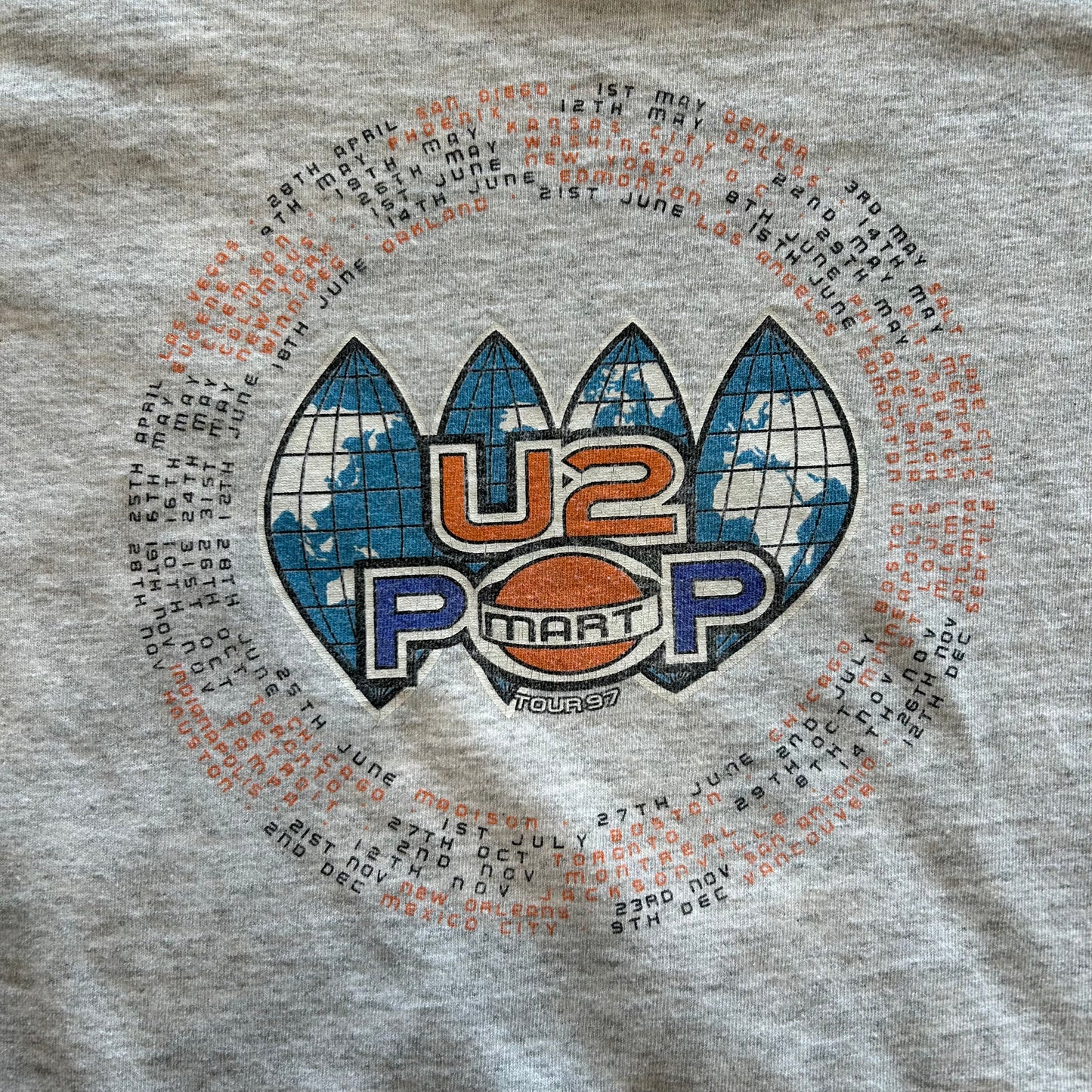 90's U2 POP MART TOUR97' ツアーTシャツ グレー(XL)/A7246T-SO