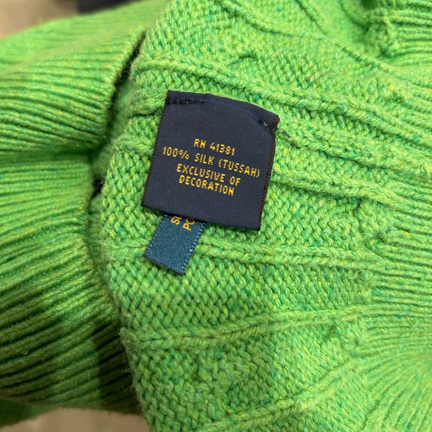 00's Polo Ralph Lauren ラルフローレン クォータージップケーブルシルクニット グリーン(L)/B1743K-SO
