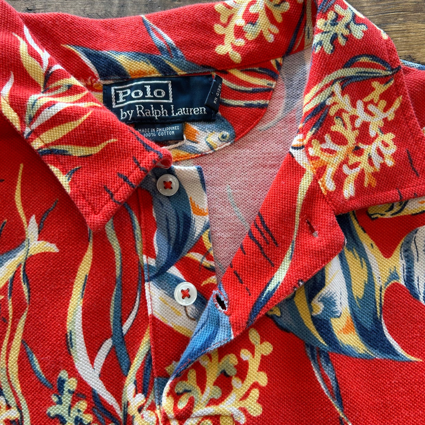 00's Polo Ralph Lauren ラルフローレン 熱帯魚柄ポロシャツ 朱色(L)/A6601T-SO