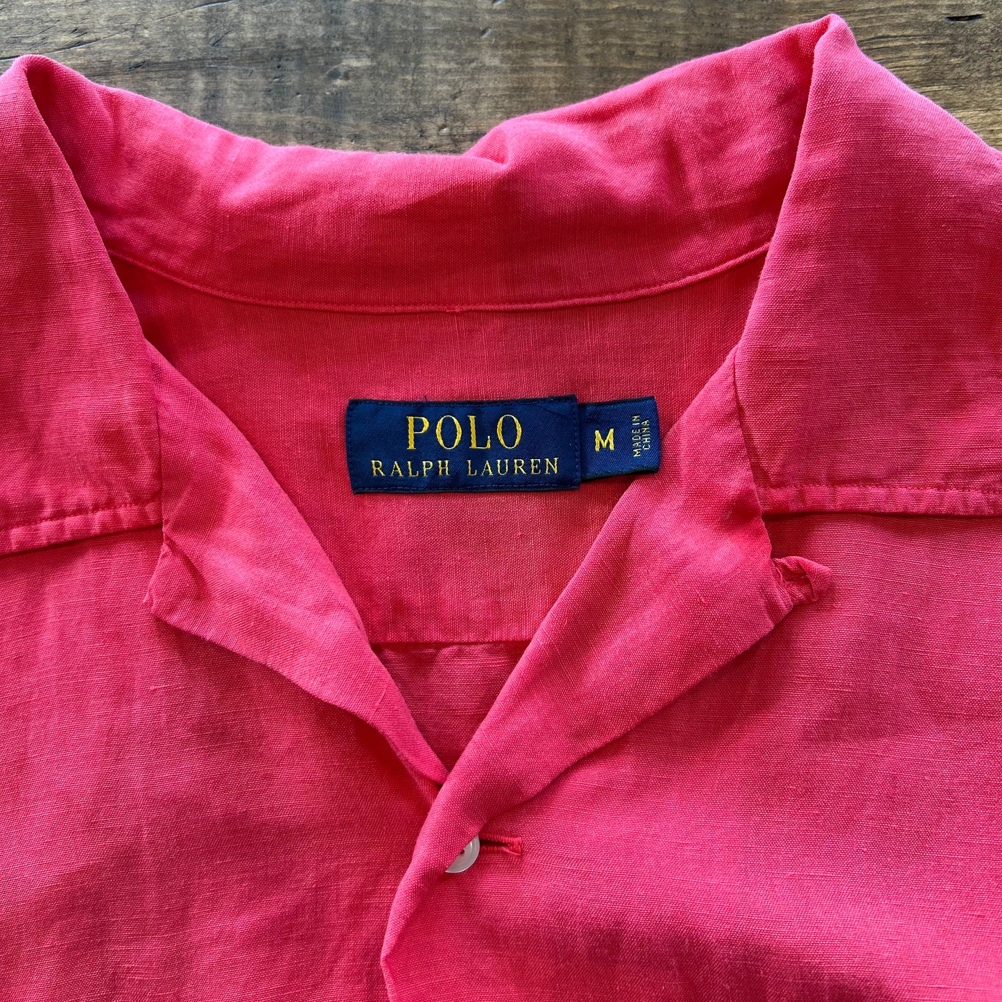 00's Polo Ralph Lauren ラルフ シルク/リネン オープンカラーシャツ 裾ポニー ピンク(M)/A3019SH-SO