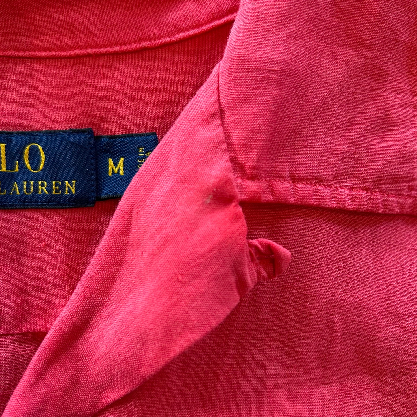 00's Polo Ralph Lauren ラルフ シルク/リネン オープンカラーシャツ 裾ポニー ピンク(M)/A3019SH-SO