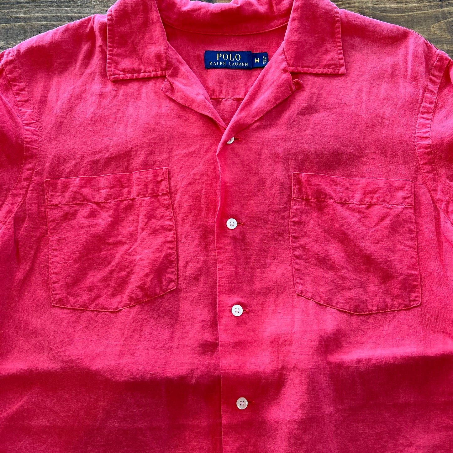 00's Polo Ralph Lauren ラルフ シルク/リネン オープンカラーシャツ 裾ポニー ピンク(M)/A3019SH-SO