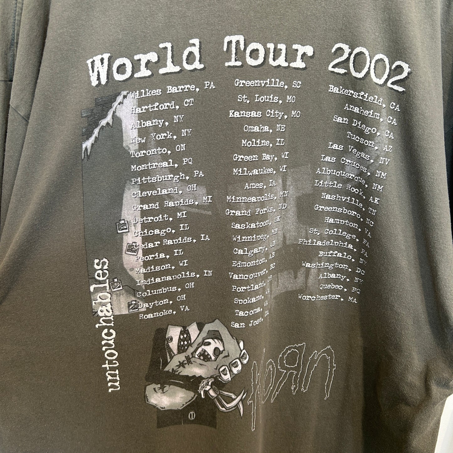 2002 Sundog Korn 5th Untouchables バンドTシャツ カーキ (XL)/A3057T-SO