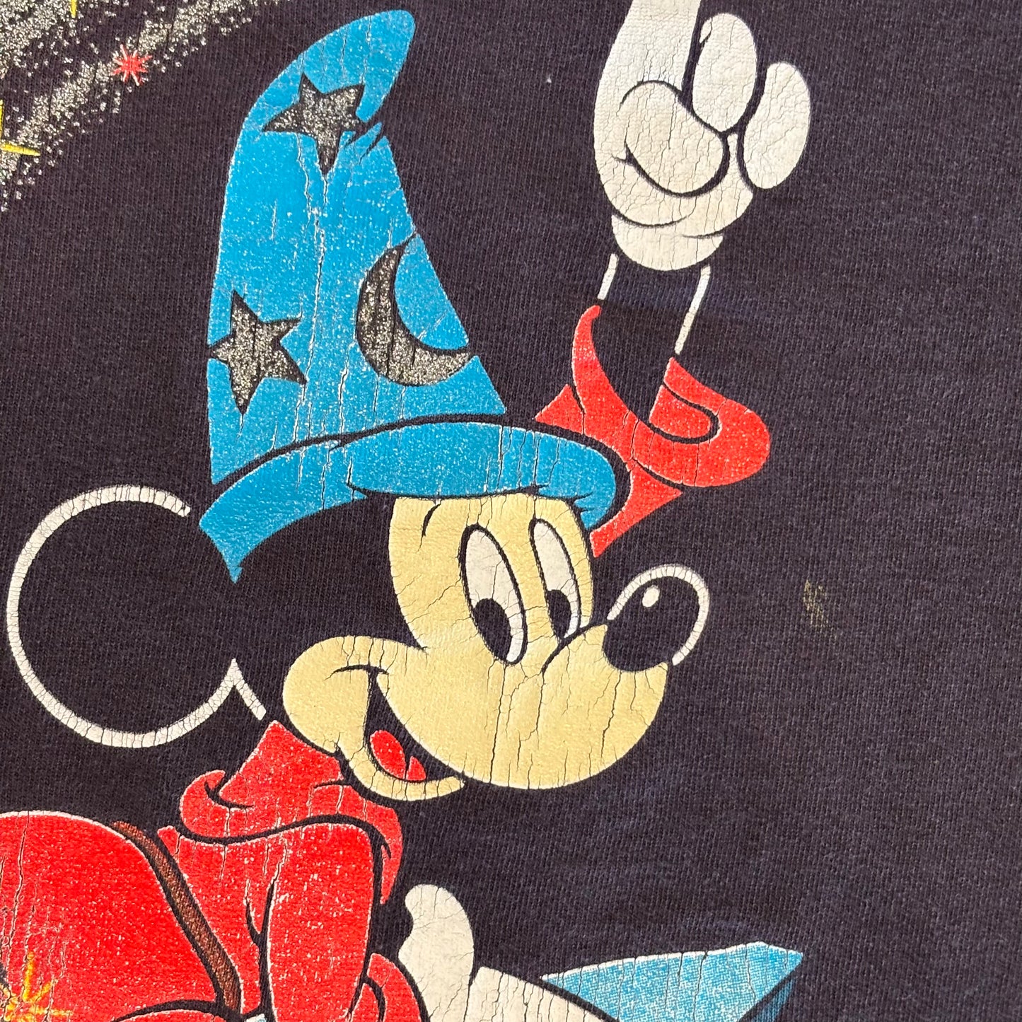 80's Disney Fantasia Magician 魔法使いミッキー ディズニーTシャツ 黒 (L)/A7192T-SO