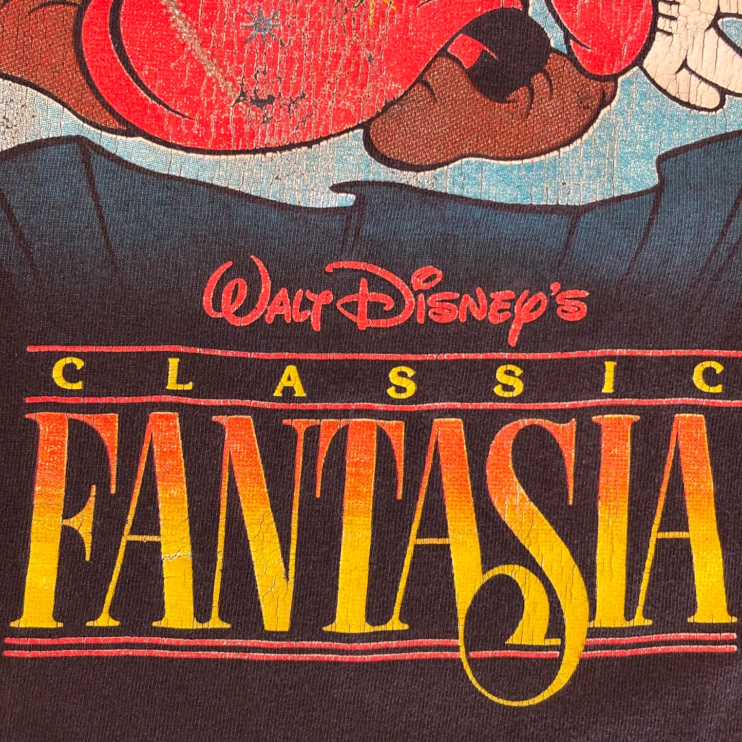 80's Disney Fantasia Magician 魔法使いミッキー ディズニーTシャツ 黒 (L)/A7192T-SO