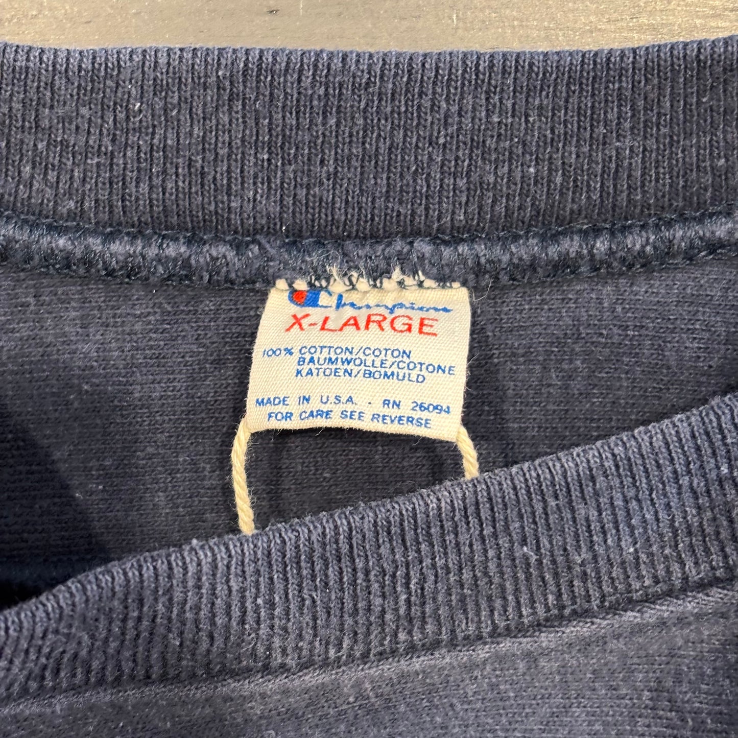 80's Champion NORTH DAME 93 フットボールTシャツ 紺 (XL)/A7216T-SO