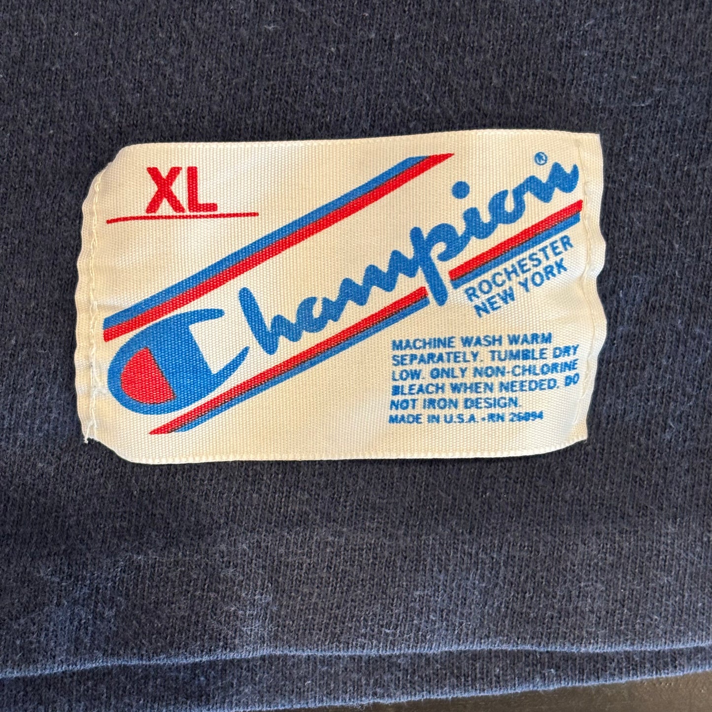 80's Champion NORTH DAME 93 フットボールTシャツ 紺 (XL)/A7216T-SO