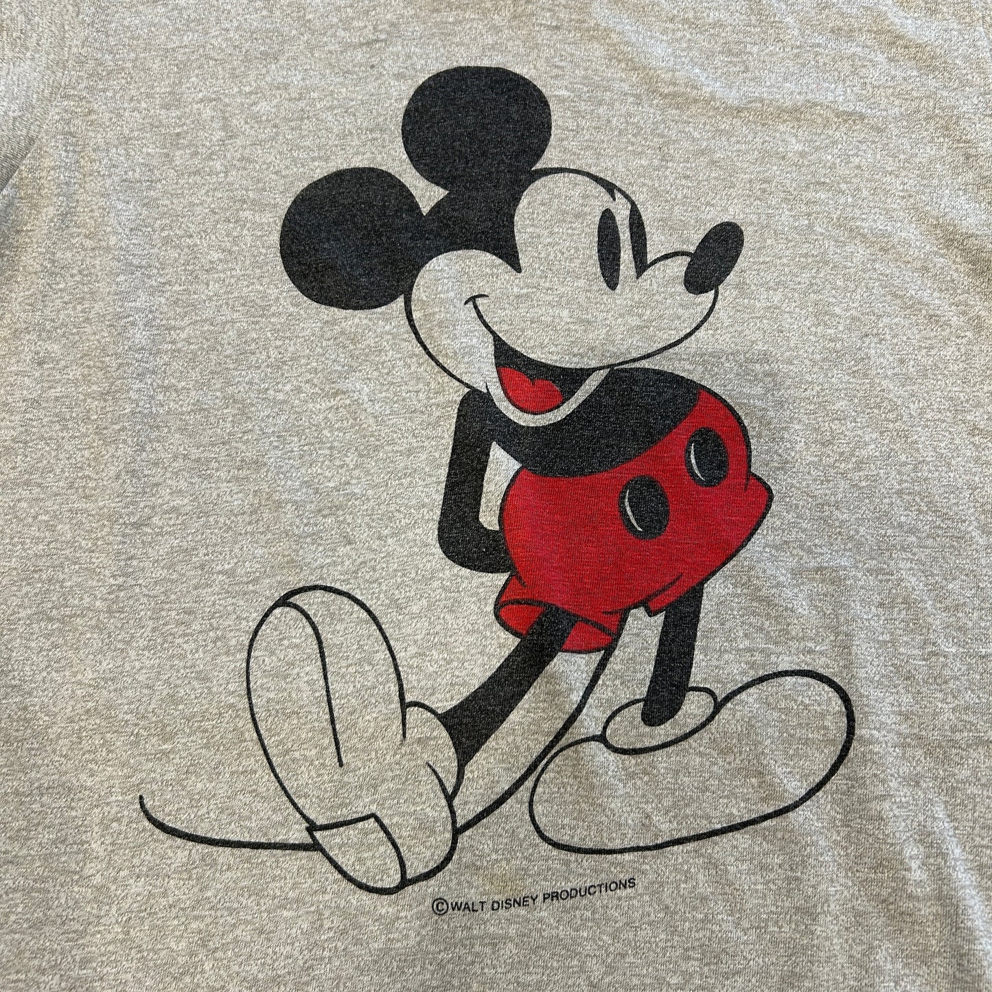 80's Disney ミッキーマウス 染み込みプリントリンガーTシャツ グレー/B2746T-SO
