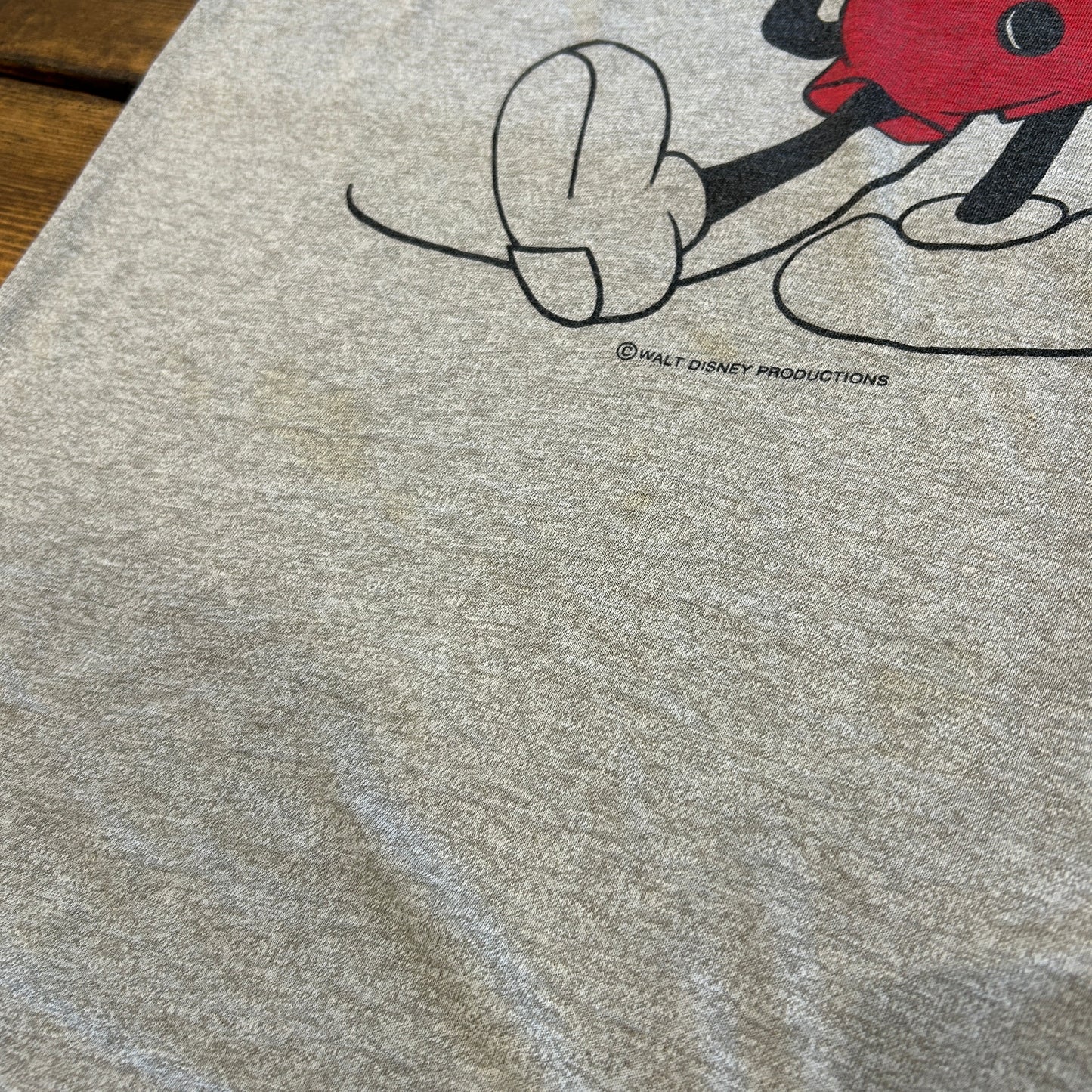 80's Disney ミッキーマウス 染み込みプリントリンガーTシャツ グレー/B2746T-SO