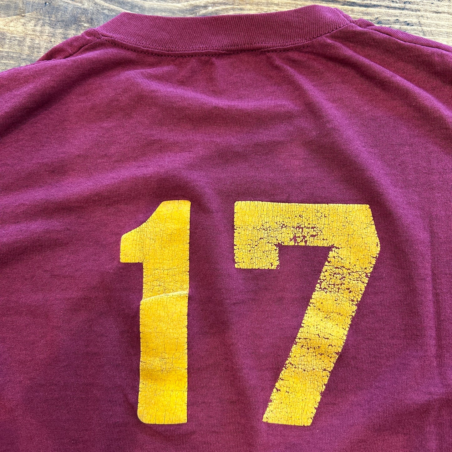 80's GULF COAST Sportswear "17"フロッキープリント ナンバリングTシャツ バーガンディー (XL)/A6887T-SO