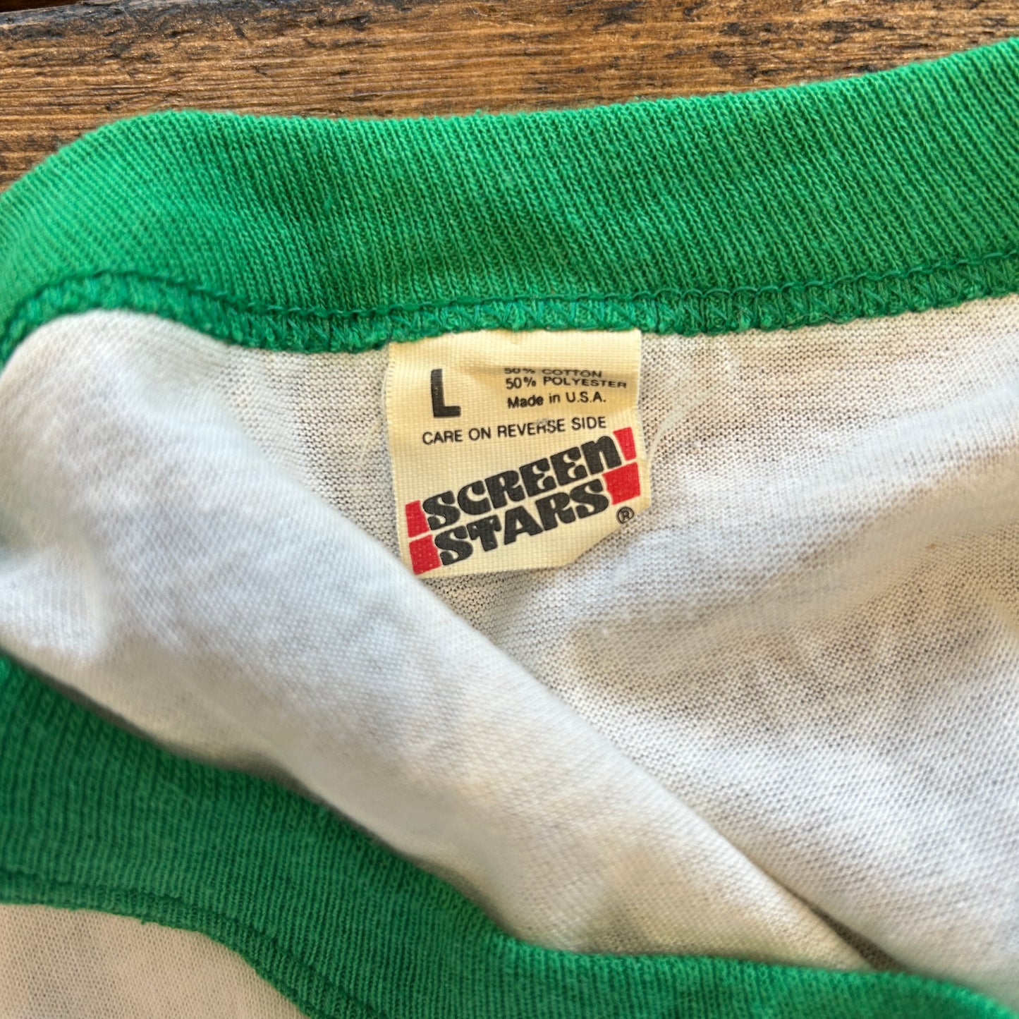 80's Screenstars FBI リンガーTシャツ 白緑(L)/B2744T-SO