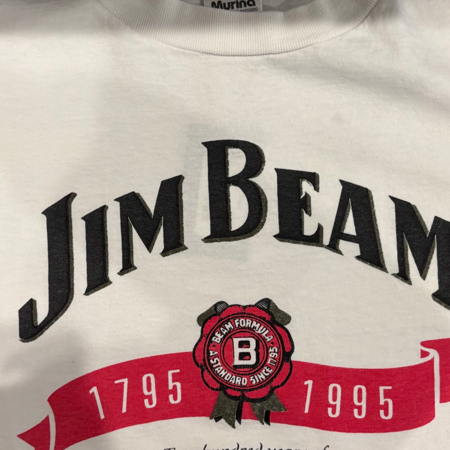 90's Murina JIM BEAM 200周年 バーボンウイスキー お酒Tシャツ 白 (L)/A7158T-SO