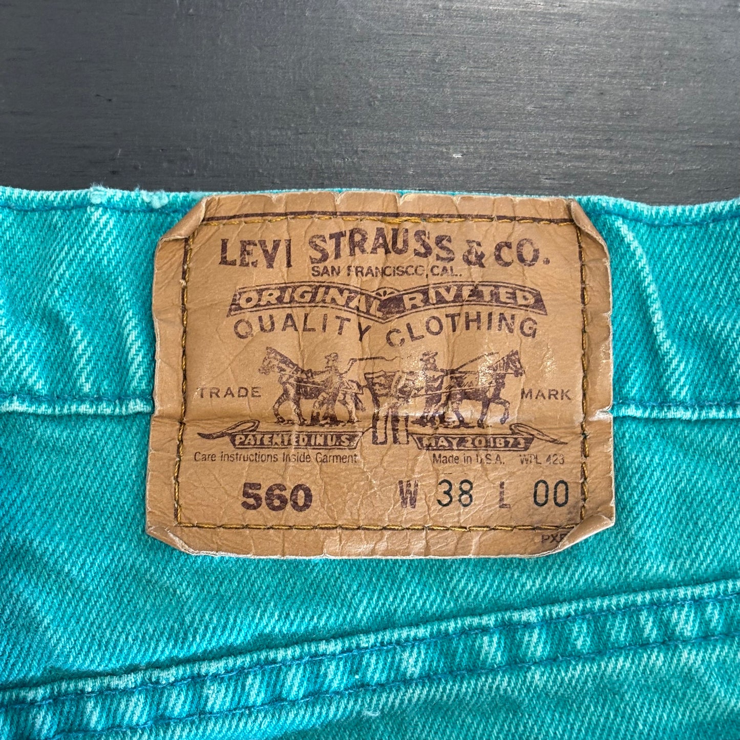 90's Levi's 560 リーバイス USA製 ショーツ ハーフパンツ オレンジタブ 緑 (W38)/B2701P-SO