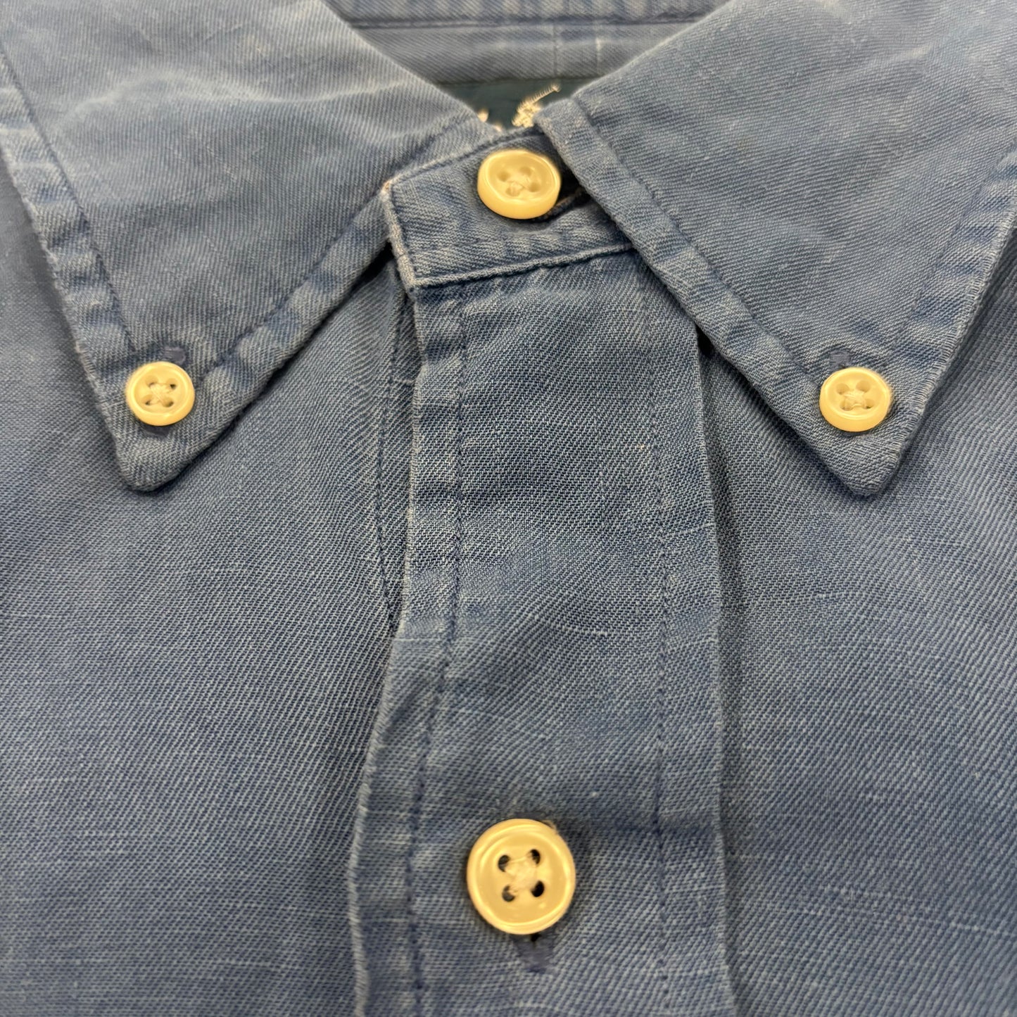 00's Ralph Lauren 半袖 ボタンダウンリネンシャツ 青 XL/A2994SH-SO