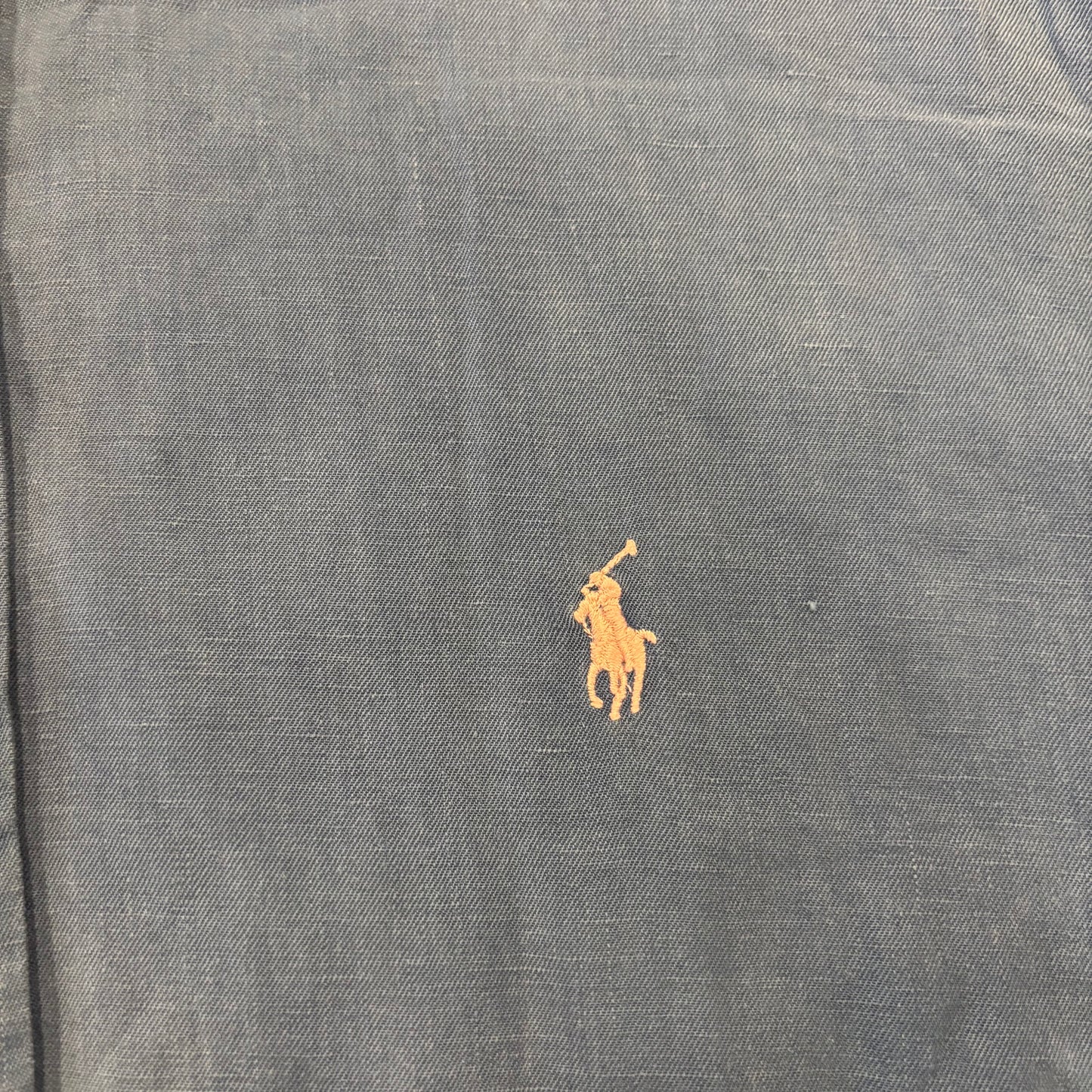 00's Ralph Lauren 半袖 ボタンダウンリネンシャツ 青 XL/A2994SH-SO