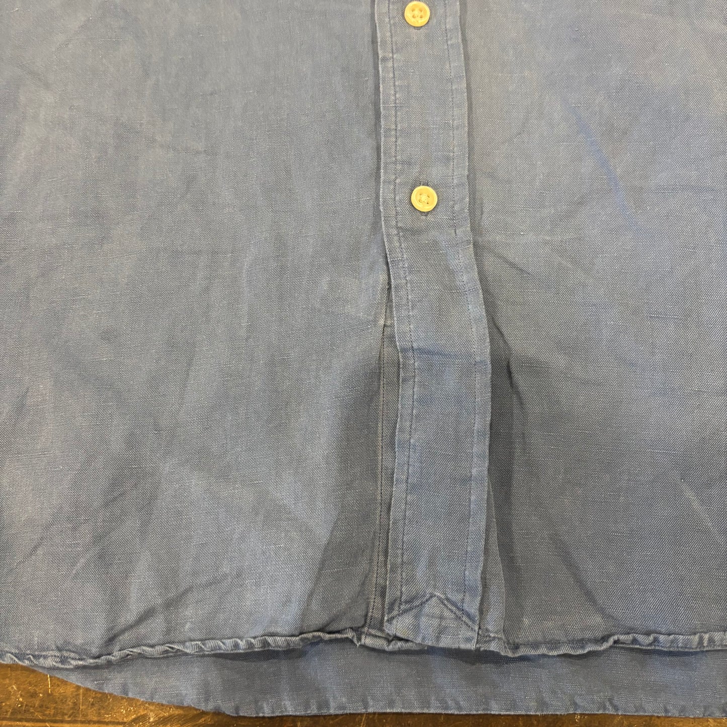 00's Ralph Lauren 半袖 ボタンダウンリネンシャツ 青 XL/A2994SH-SO