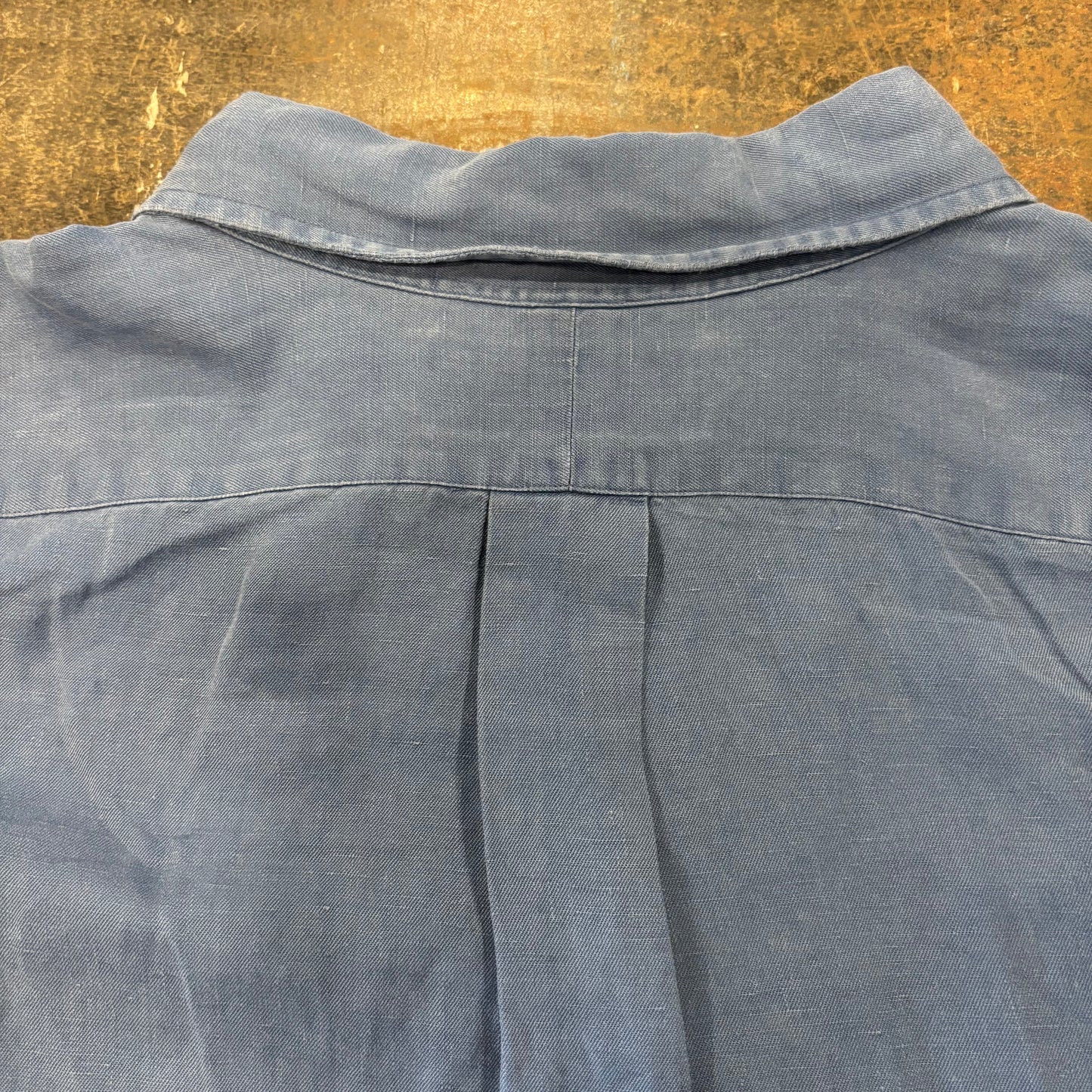 00's Ralph Lauren 半袖 ボタンダウンリネンシャツ 青 XL/A2994SH-SO