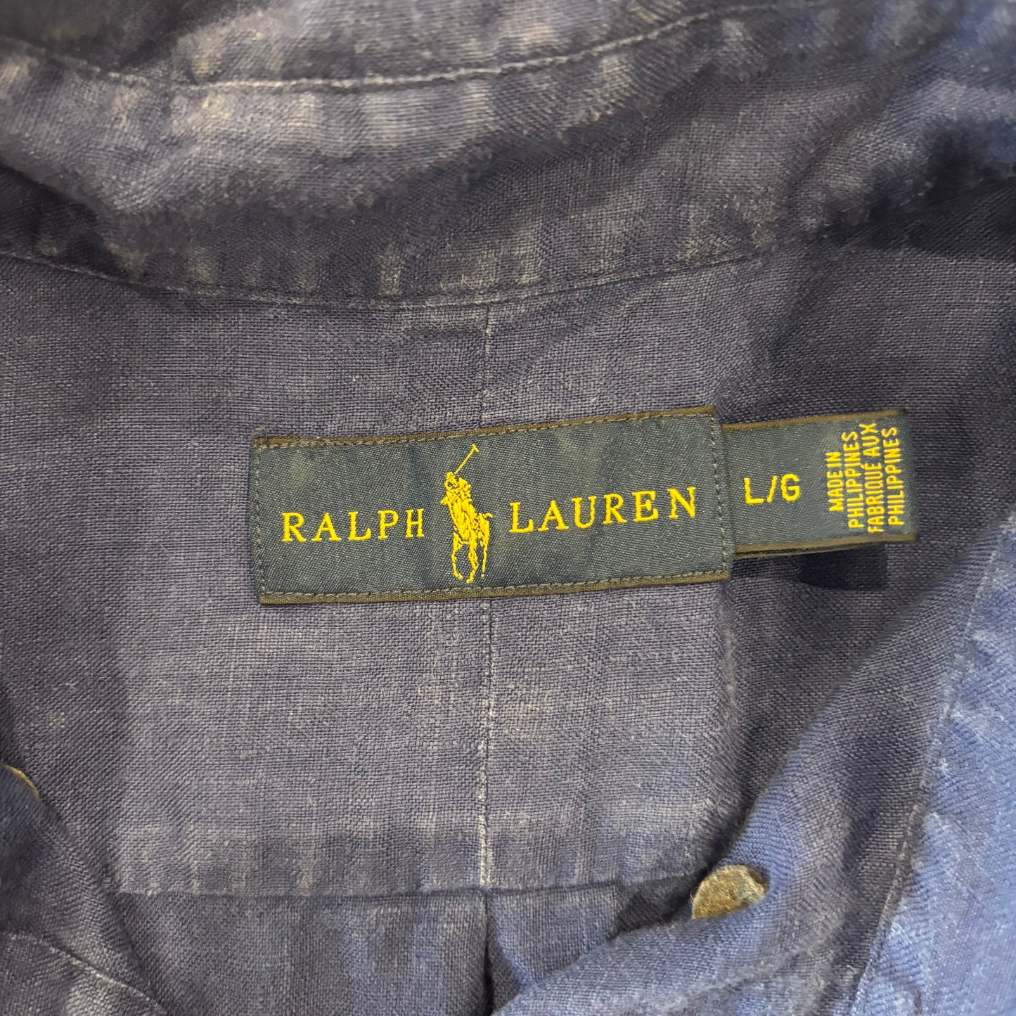 00's Ralph Lauren 半袖 ボタンダウンリネンシャツ ネイビー L/A4467SH-SO