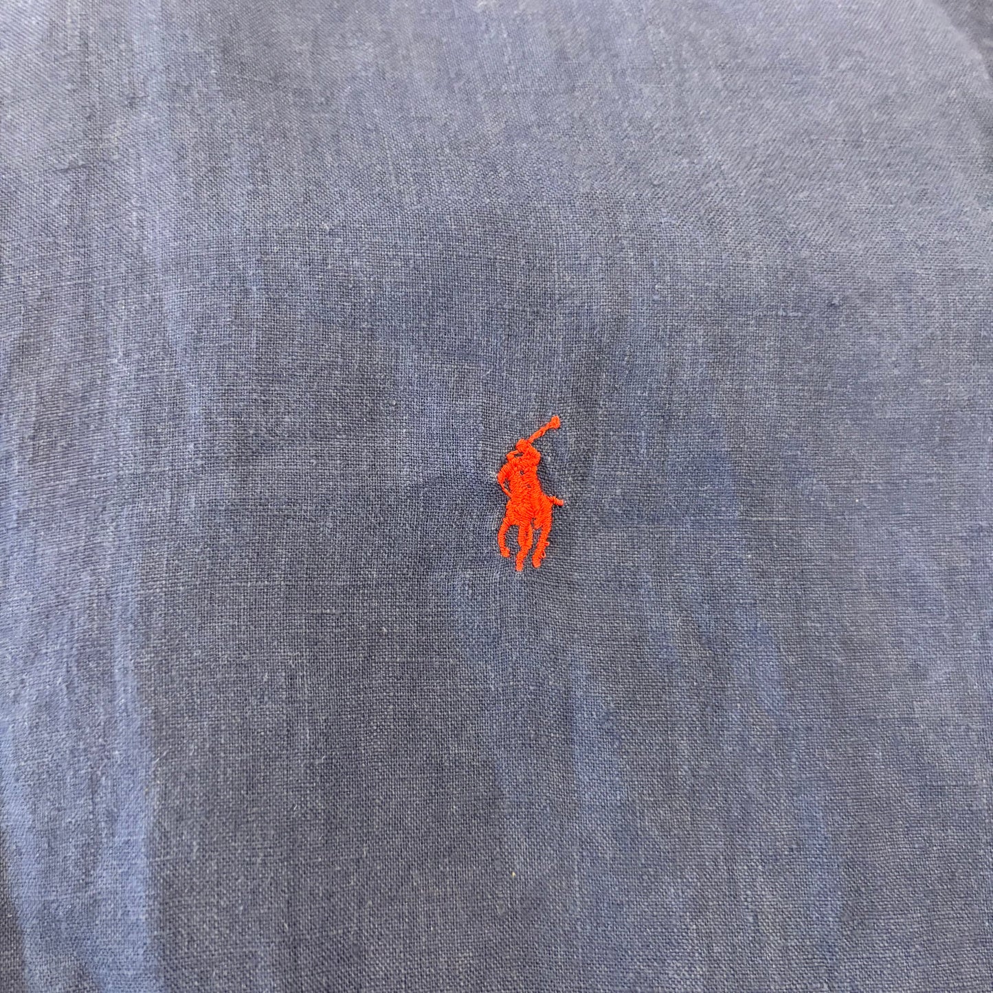 00's Ralph Lauren 半袖 ボタンダウンリネンシャツ ネイビー L/A4467SH-SO