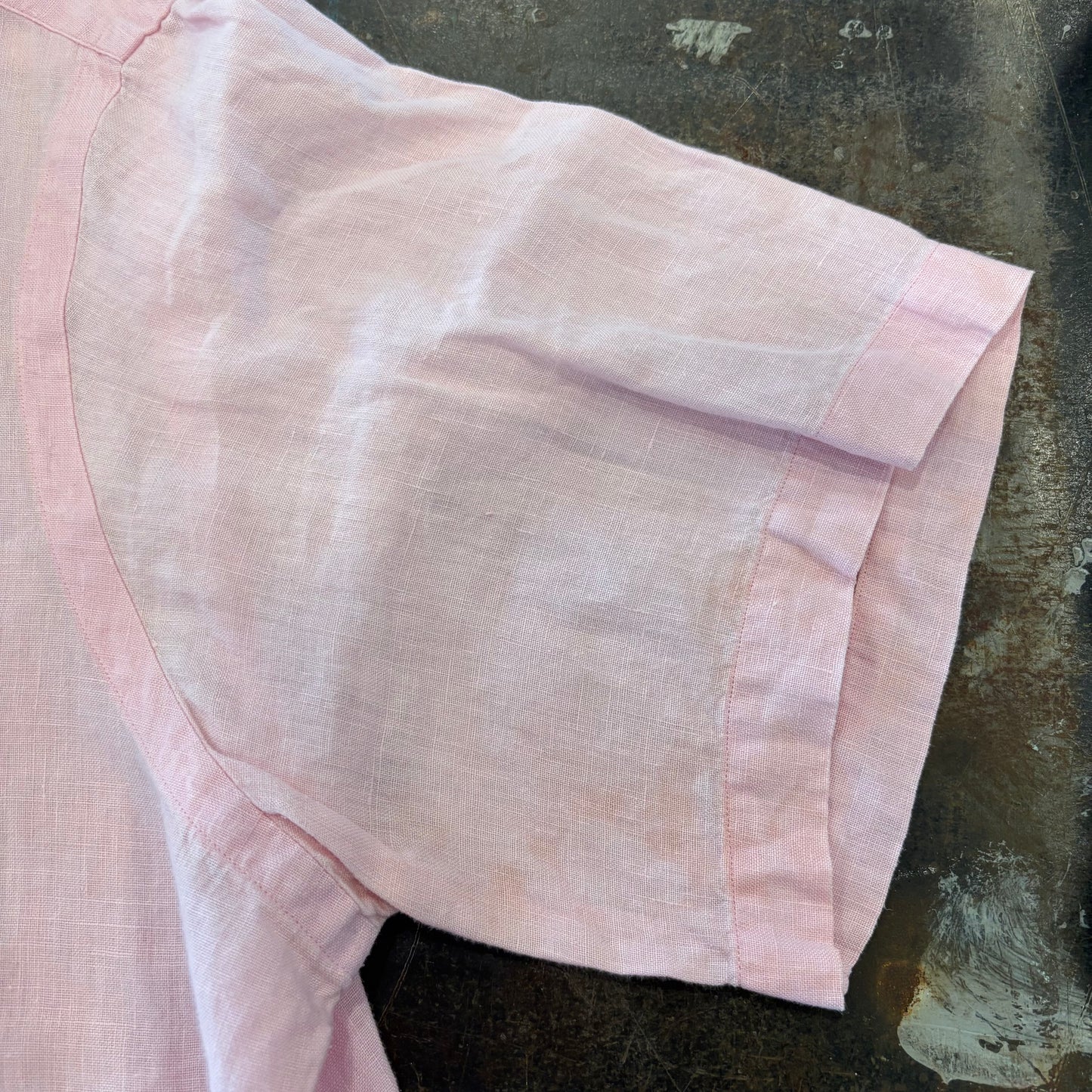 00's Ralph Lauren 半袖 ボタンダウンリネンシャツ ピンク XL/A4400SH-SO