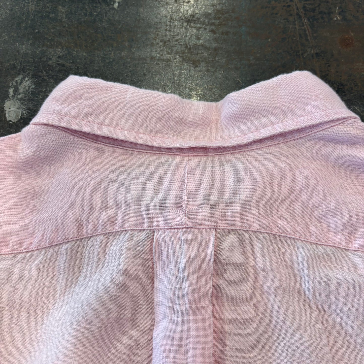 00's Ralph Lauren 半袖 ボタンダウンリネンシャツ ピンク XL/A4400SH-SO