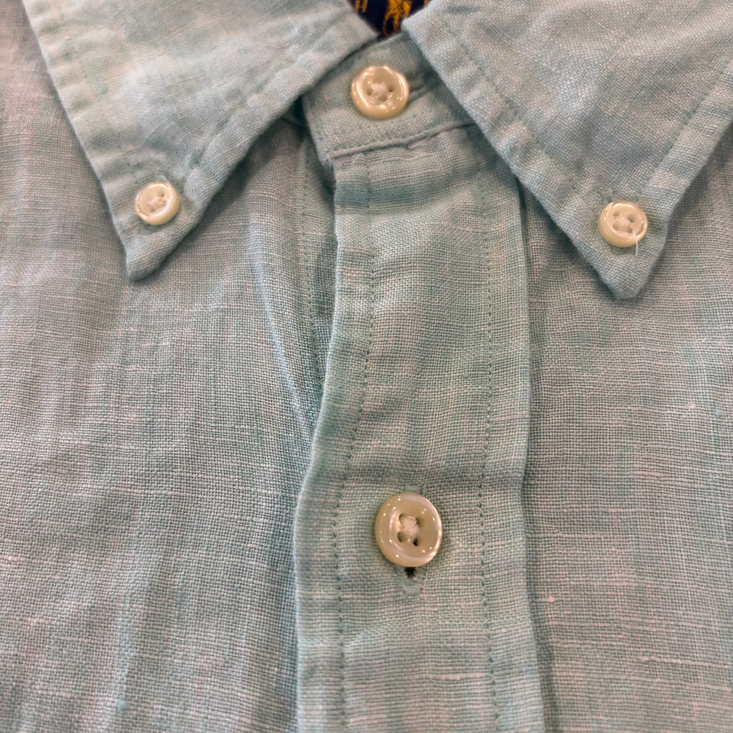 00's Ralph Lauren 半袖 ボタンダウンリネンシャツ エメラルドグリーン XXL/A2988SH-SO