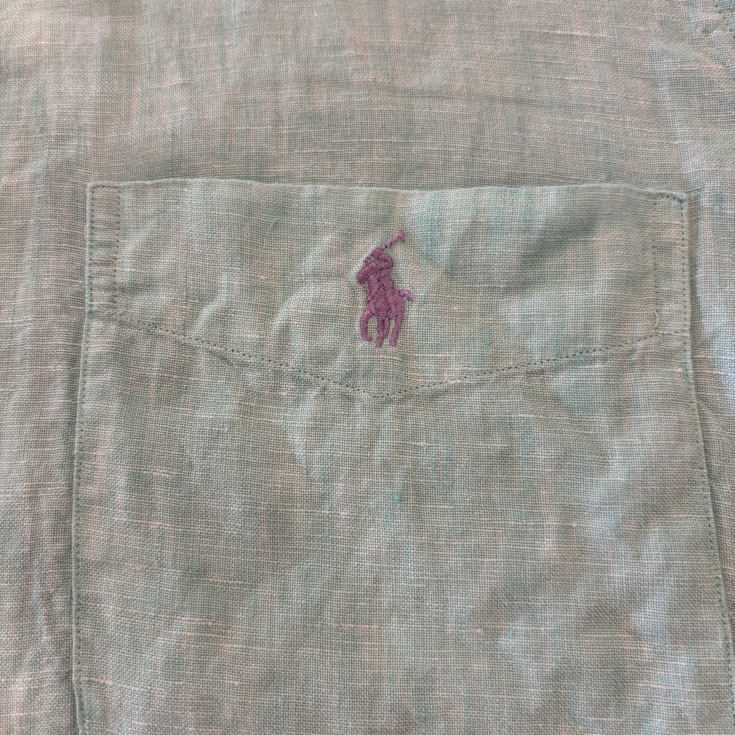 00's Ralph Lauren 半袖 ボタンダウンリネンシャツ エメラルドグリーン XXL/A2988SH-SO