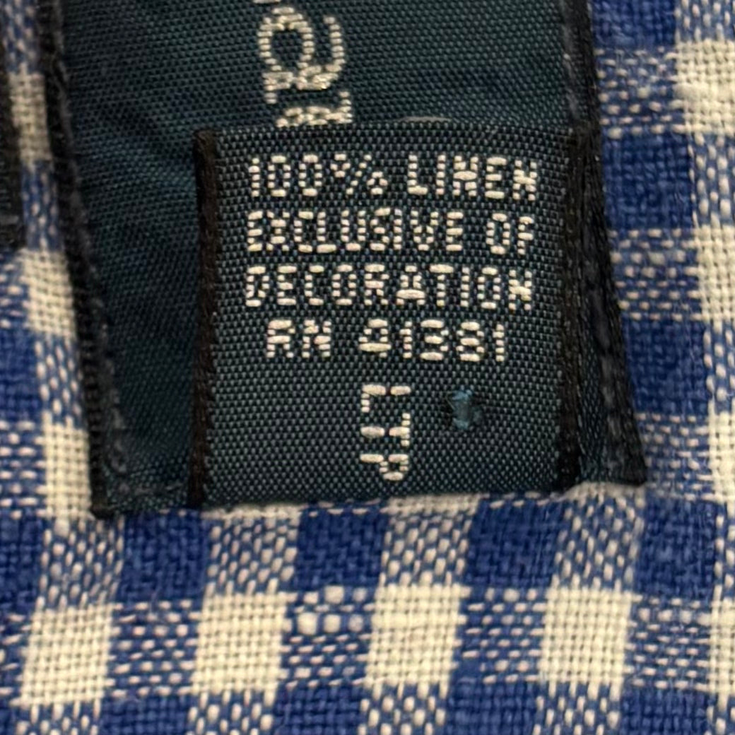 00's Ralph Lauren ラルフ 半袖 ギンガムチェック ボタンダウンリネンシャツ 青白 L/A4331SH-SO
