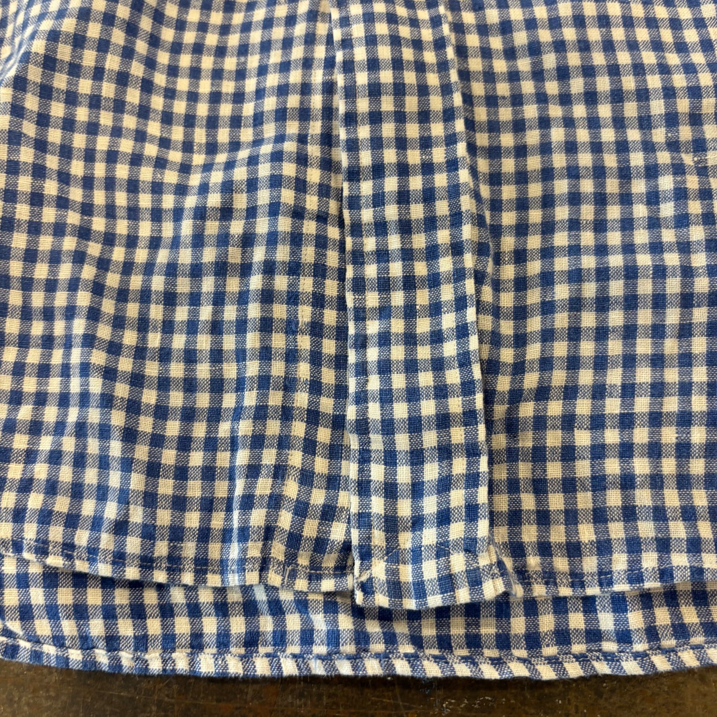 00's Ralph Lauren ラルフ 半袖 ギンガムチェック ボタンダウンリネンシャツ 青白 L/A4331SH-SO