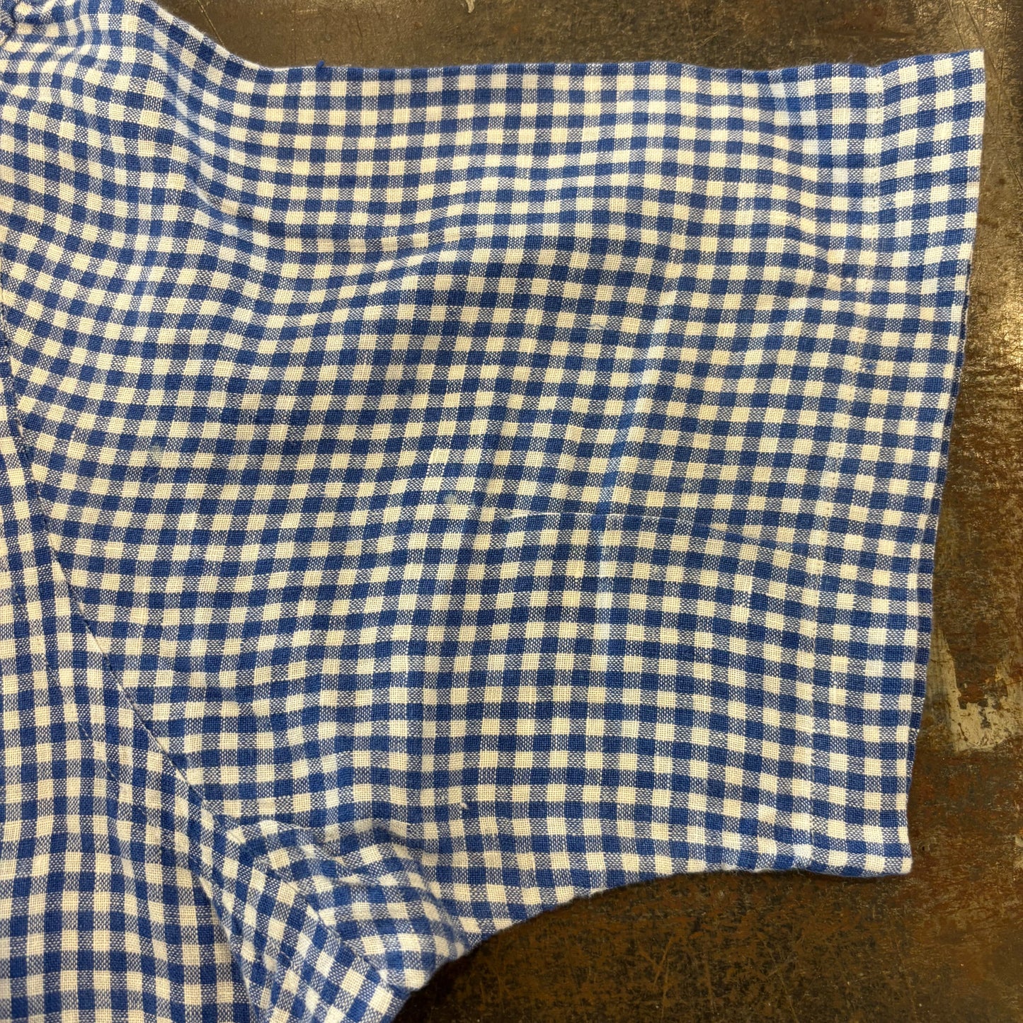 00's Ralph Lauren ラルフ 半袖 ギンガムチェック ボタンダウンリネンシャツ 青白 L/A4331SH-SO