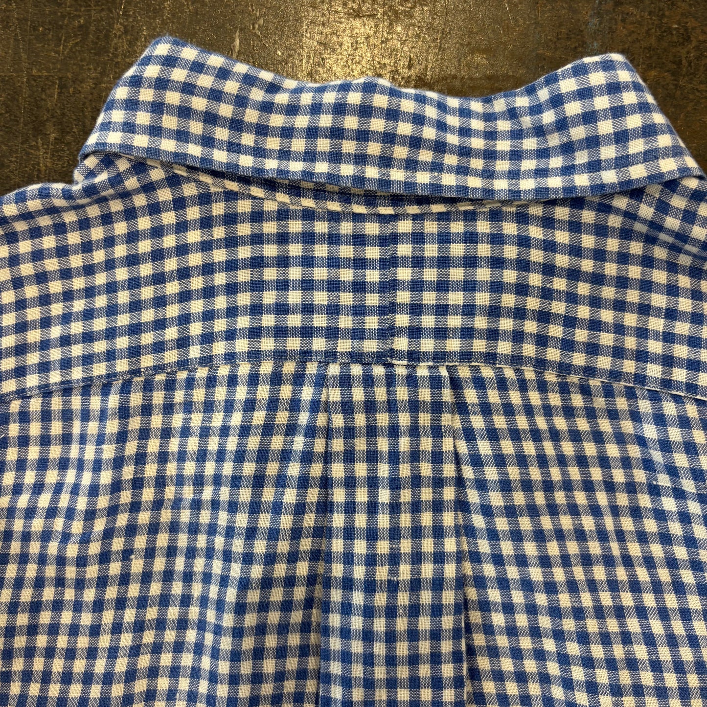 00's Ralph Lauren ラルフ 半袖 ギンガムチェック ボタンダウンリネンシャツ 青白 L/A4331SH-SO