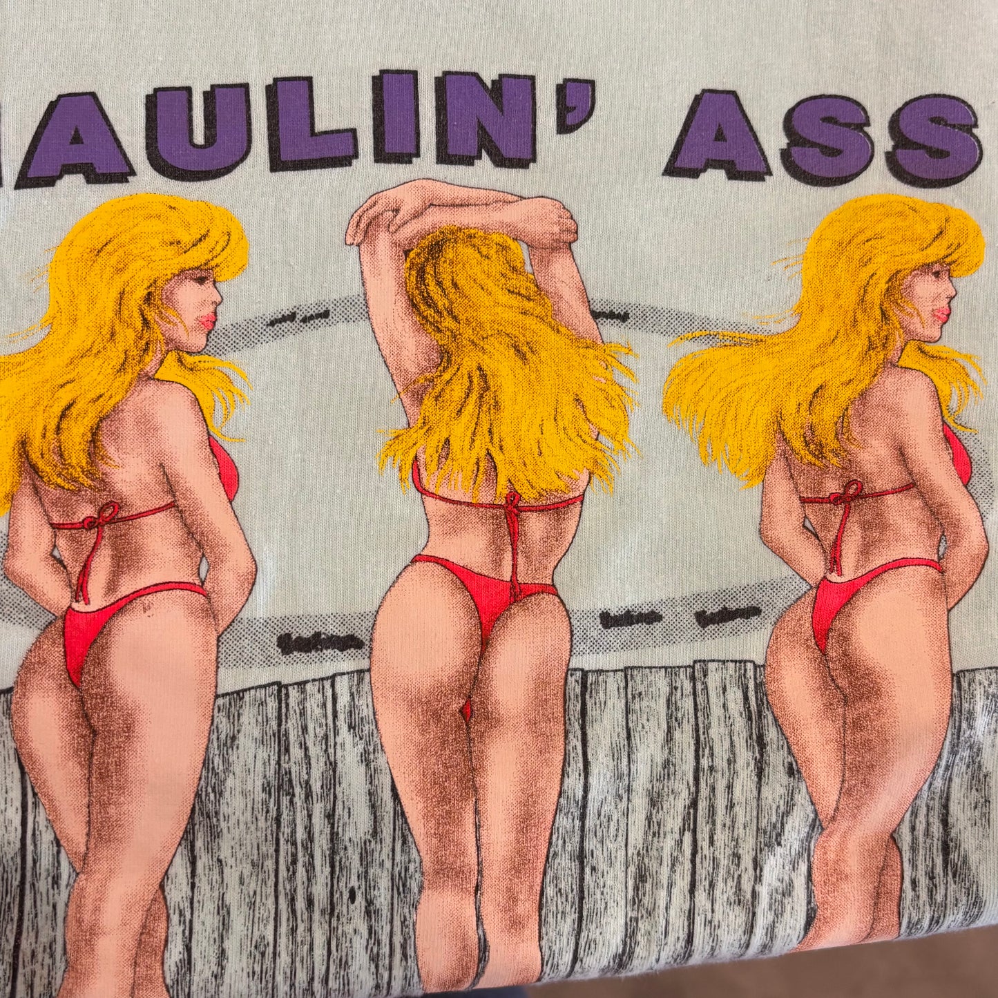 90's HAULIN' ASS 水着 Tシャツ 水色 (サイズ不明)/B2713T-SO