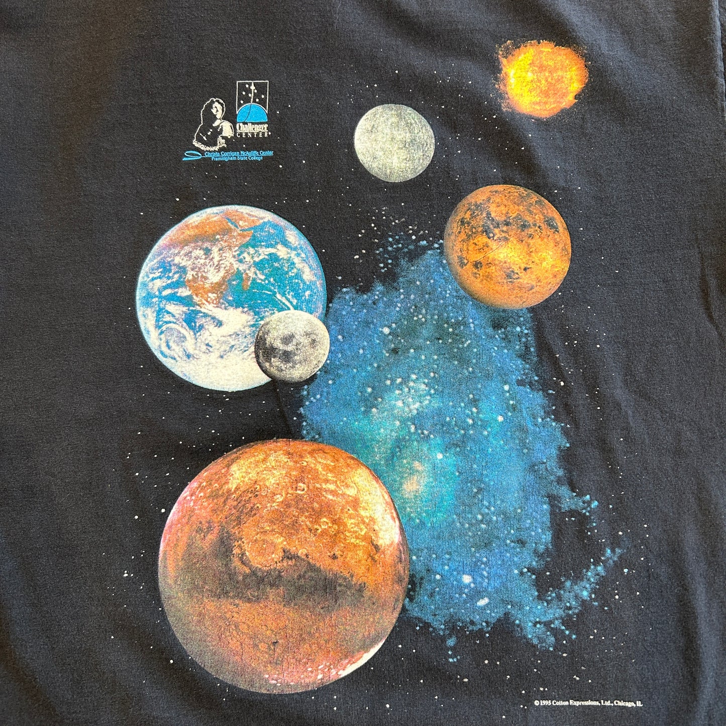 90's Cotton Expressions 太陽系プリントTシャツ チャレンジャー・センター 宇宙 黒(L)/B2688T-SO