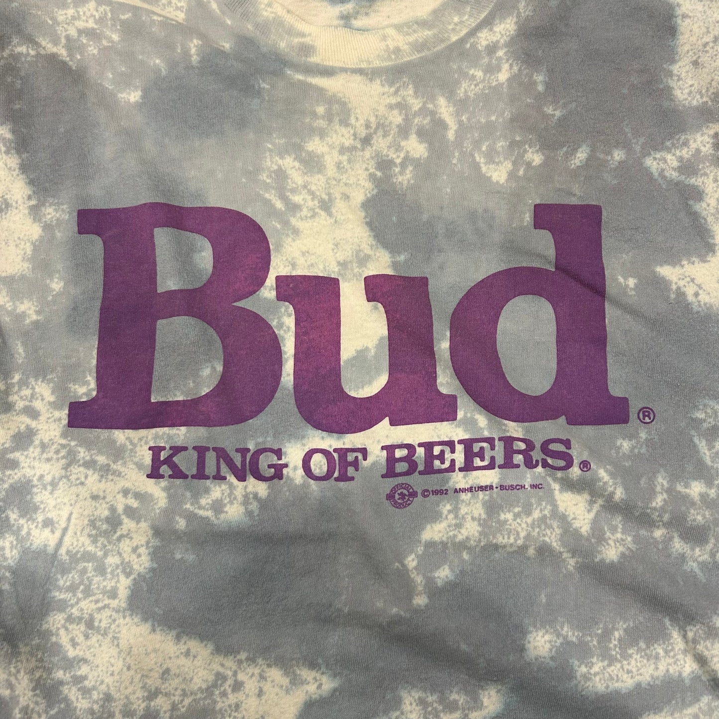 90's Fruit of the Loom BUDWEISER タイダイ 企業Tシャツ 薄青 白(L)/A4123T-SO