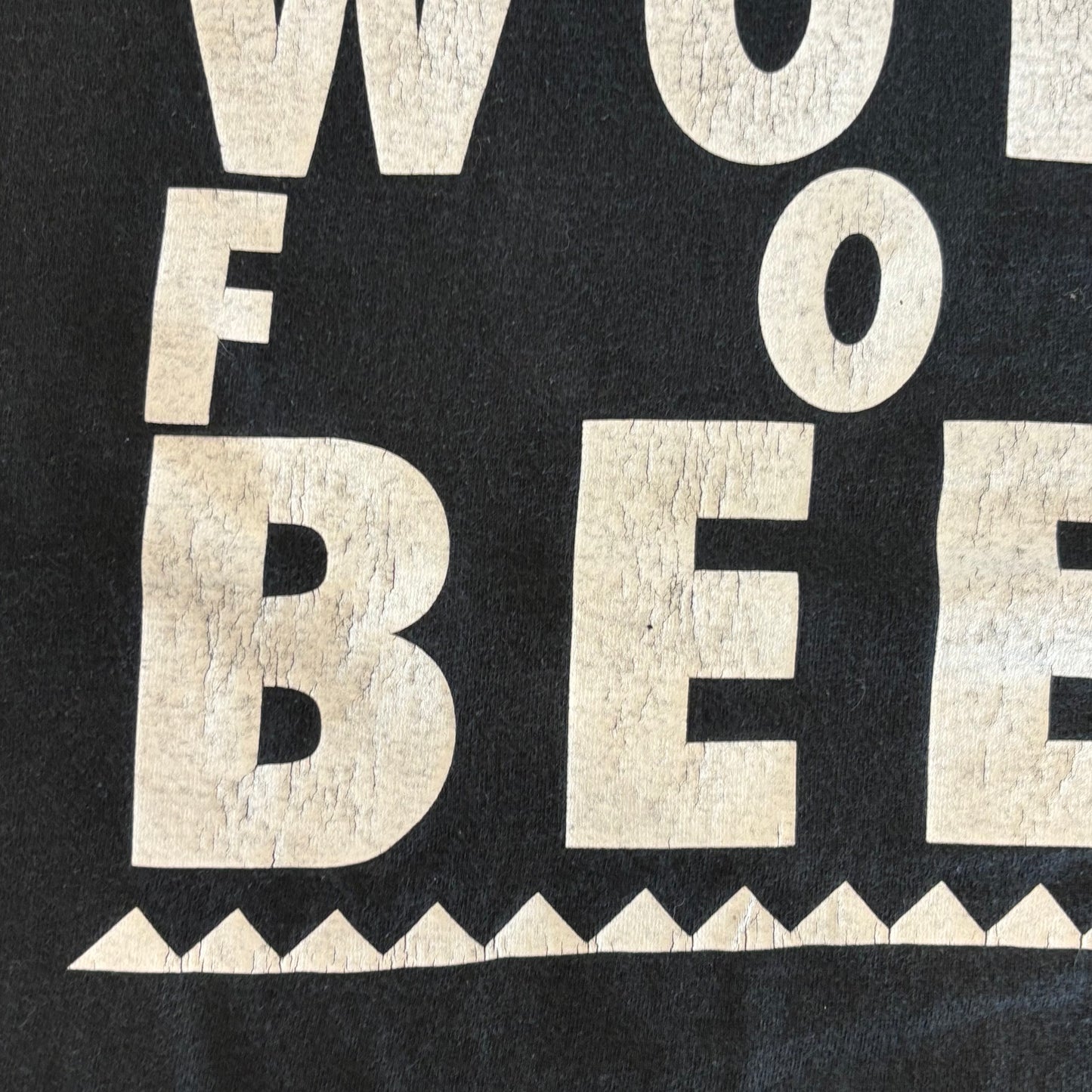 90's FRUIT OF THE LOOM "WILL WORK FOR BEER" Brew City アルコール メッセージTシャツ 黒 (XL)/B2738T-SO
