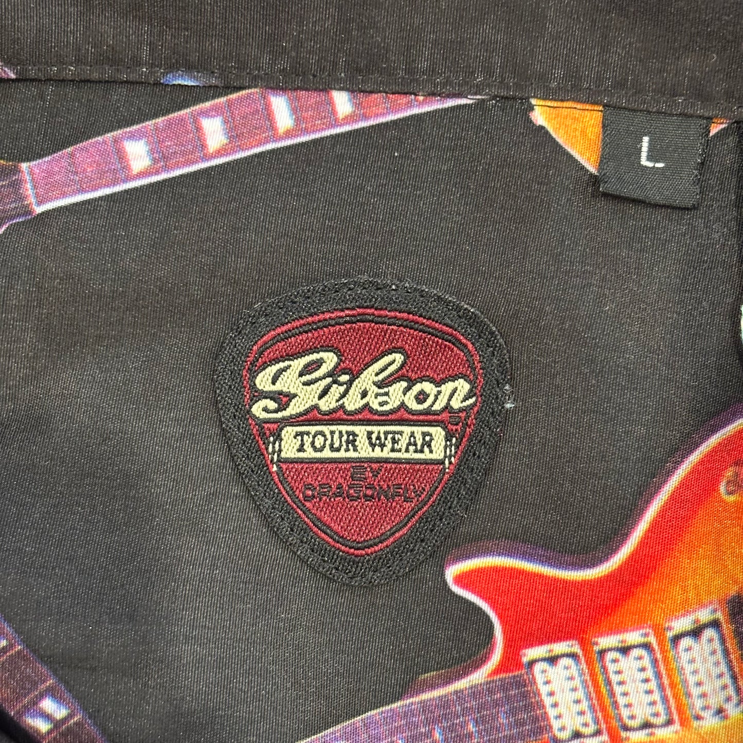 00's Gibson ギブソン ギター柄 オープンカラーシャツ 黒 (L)/B2486S-SO