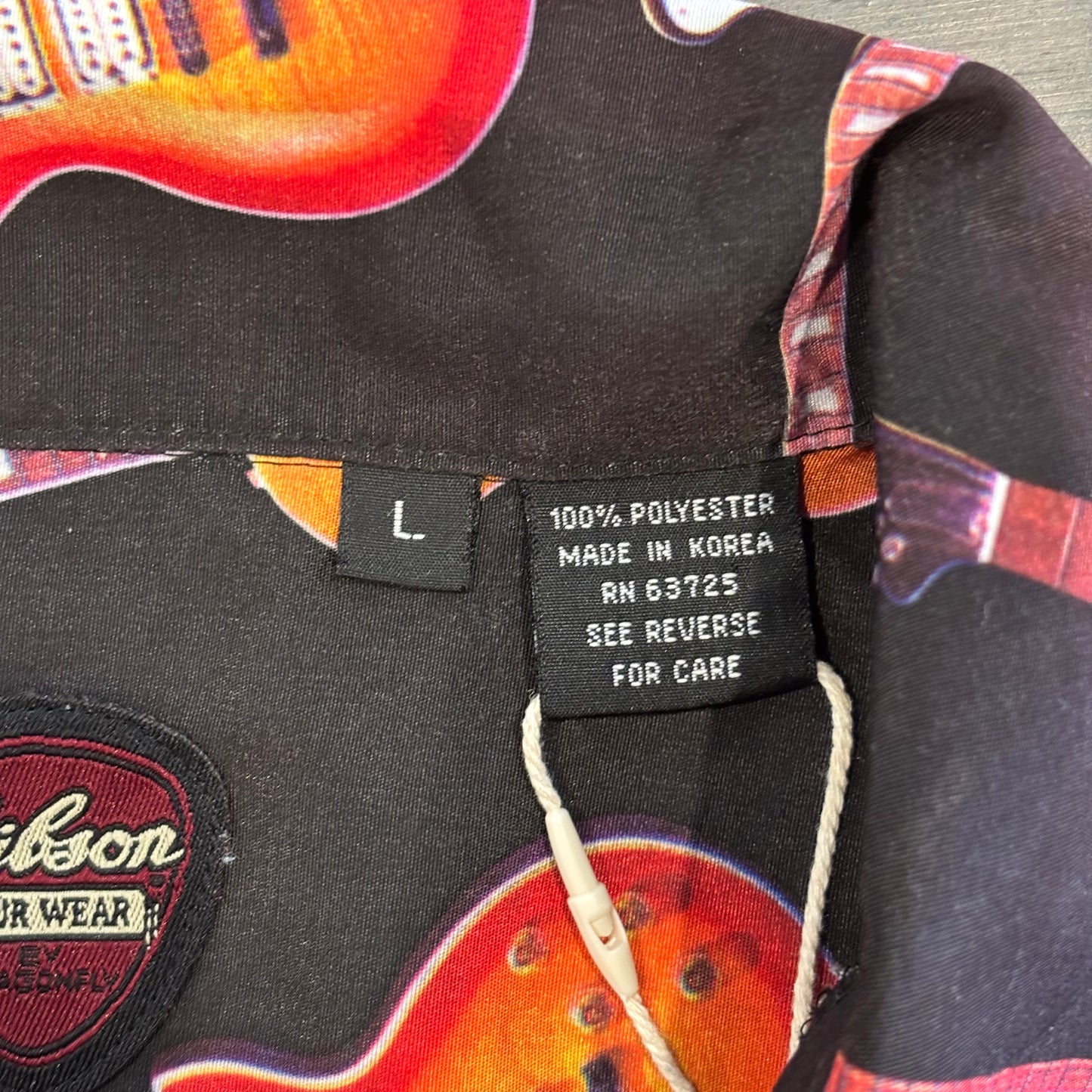 00's Gibson ギブソン ギター柄 オープンカラーシャツ 黒 (L)/B2486S-SO