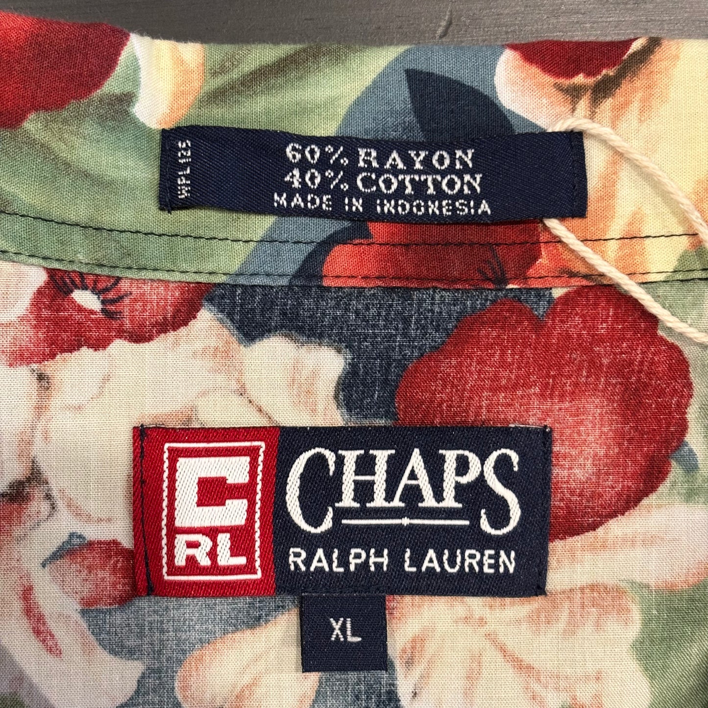 00's CHAPS Ralph Lauren レーヨン/コットン 花柄オープンカラーシャツ 紺赤緑 (XL)/A3729S-SO