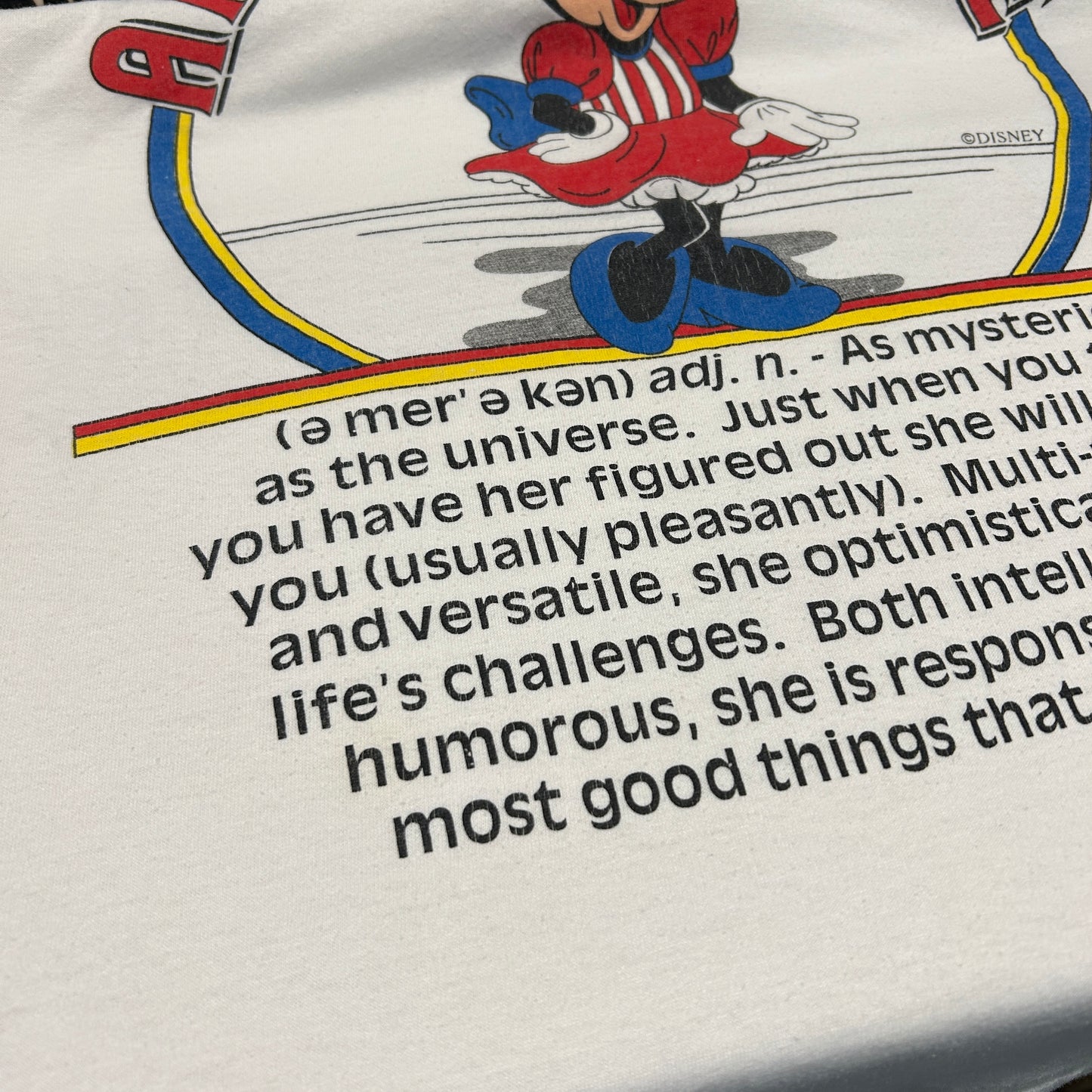 90's~DISNEY MINNIE MOUSE ディズニー ミニーマウス "AMERICAN MADE" Tシャツ ホワイト (不明)/A7329T-SO