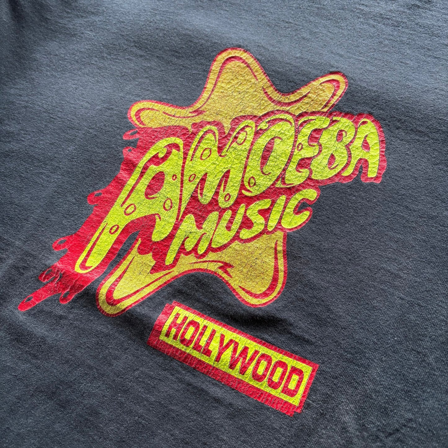 90's Hanes AMOEBA MUSIC HOLLY WOOD 企業 プリントTシャツ 黒 XL/B2747T-SO