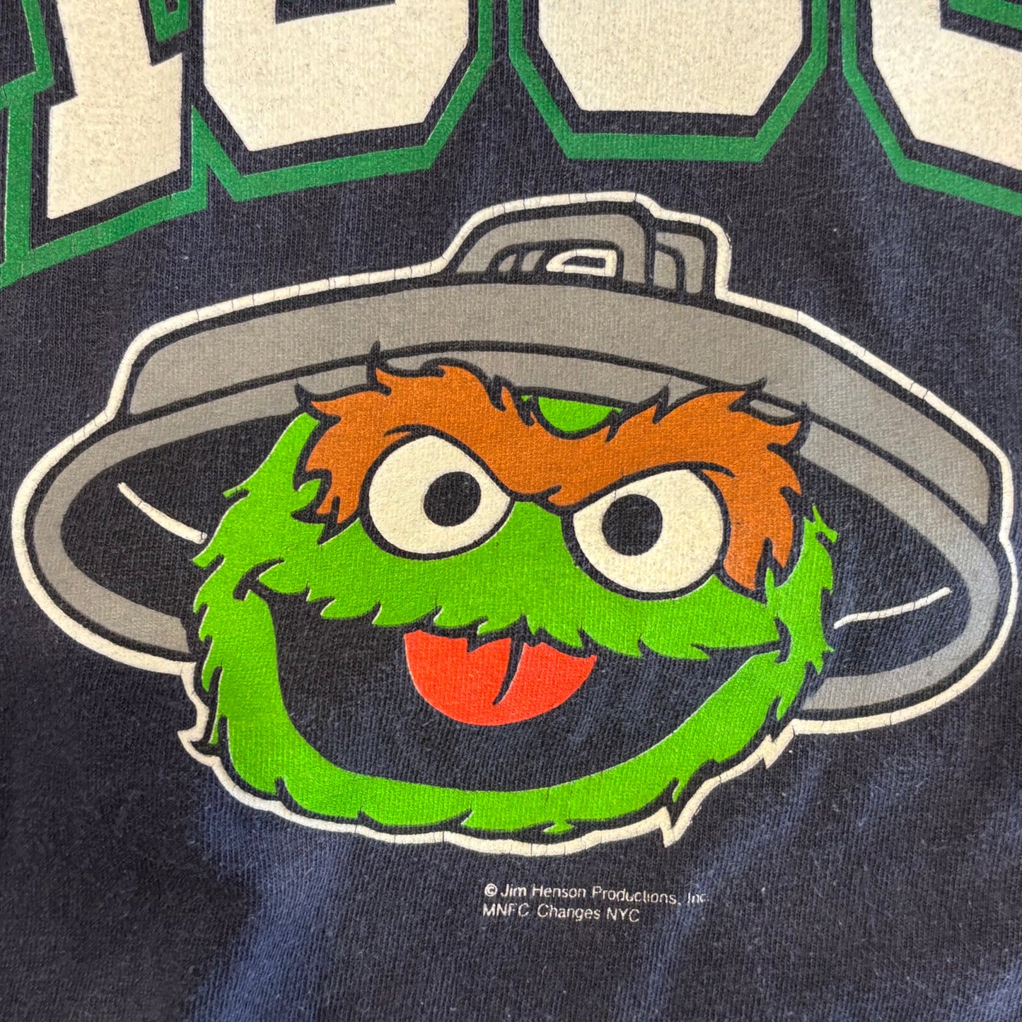 90's anvil GROUCH オスカー・ザ・グラウチ セサミストリート キャラクターTシャツ 紺 (L)/B2080T-SO