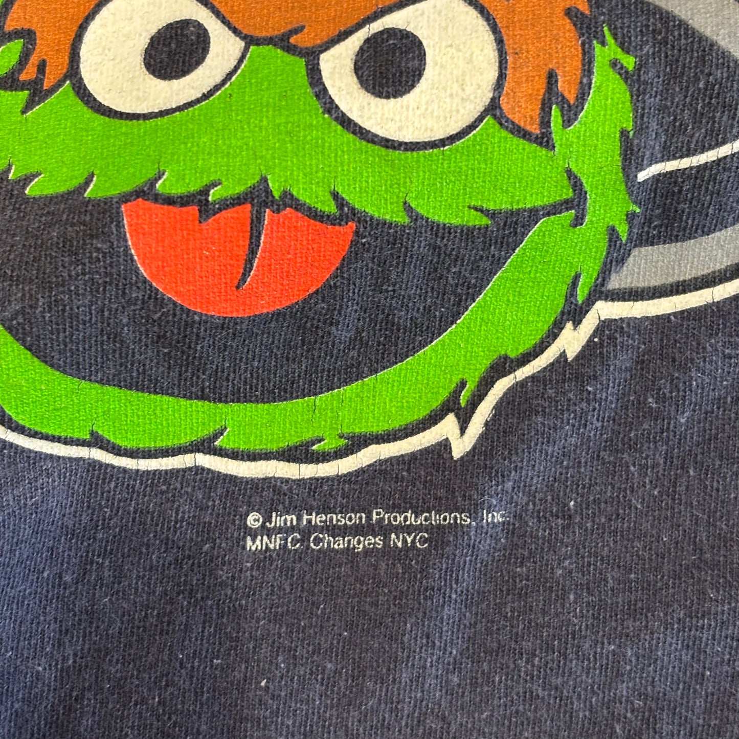 90's anvil GROUCH オスカー・ザ・グラウチ セサミストリート キャラクターTシャツ 紺 (L)/B2080T-SO