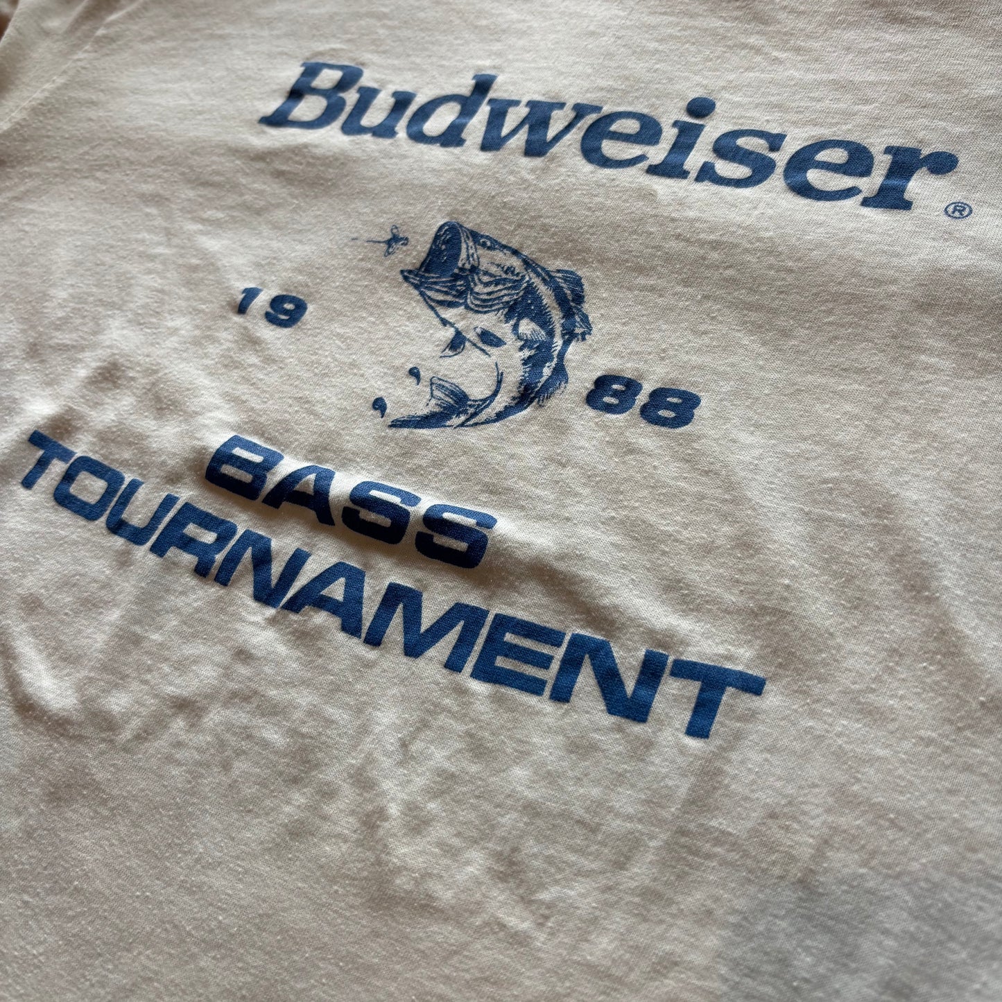 80's Hanes Budweiser BASS TOURNAMENT 1988 プリントTシャツ 白 XL/A7154T-SO