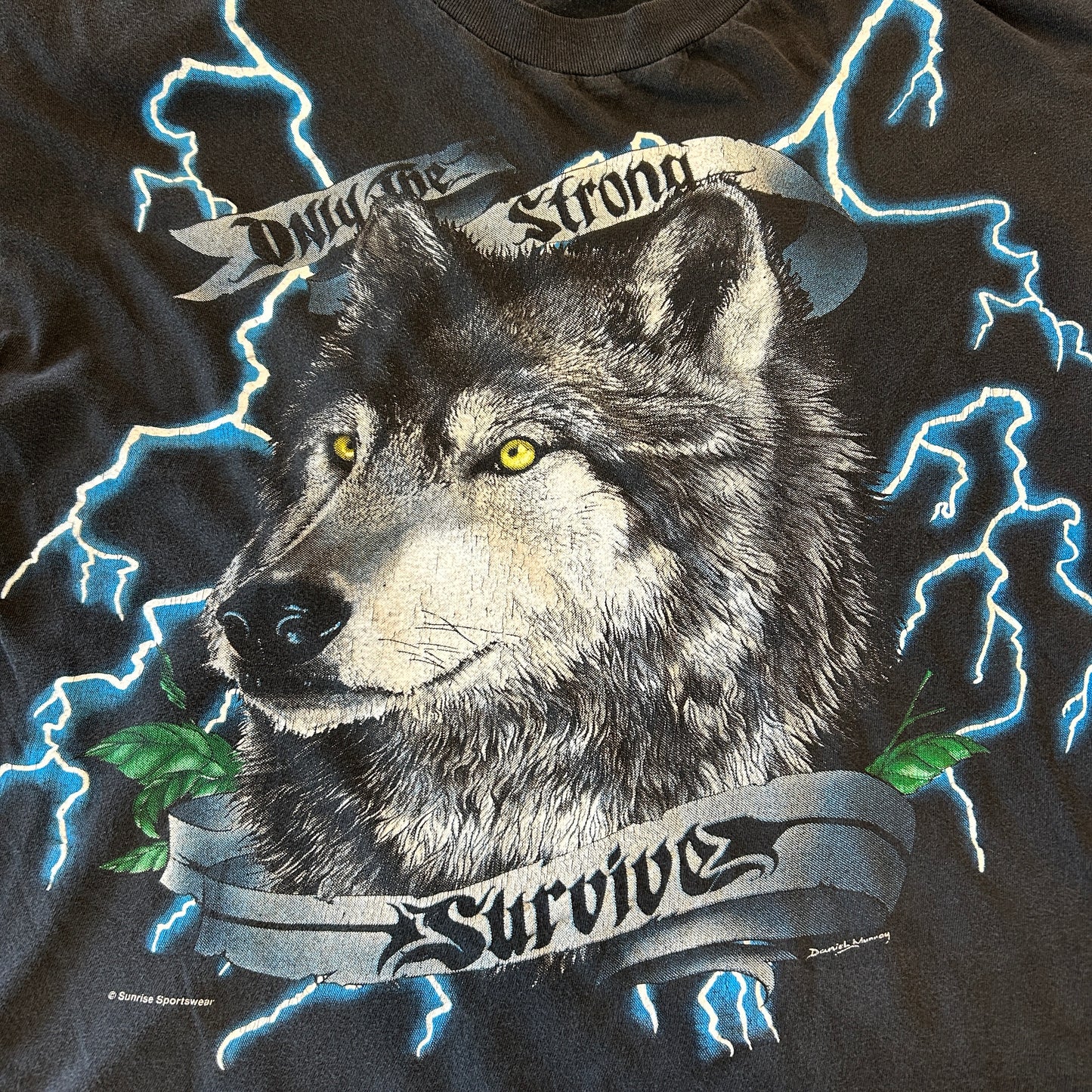 90's USA Thunder アメリカンサンダー アニマルプリントTシャツ 狼 (XL)/A7138T-SO
