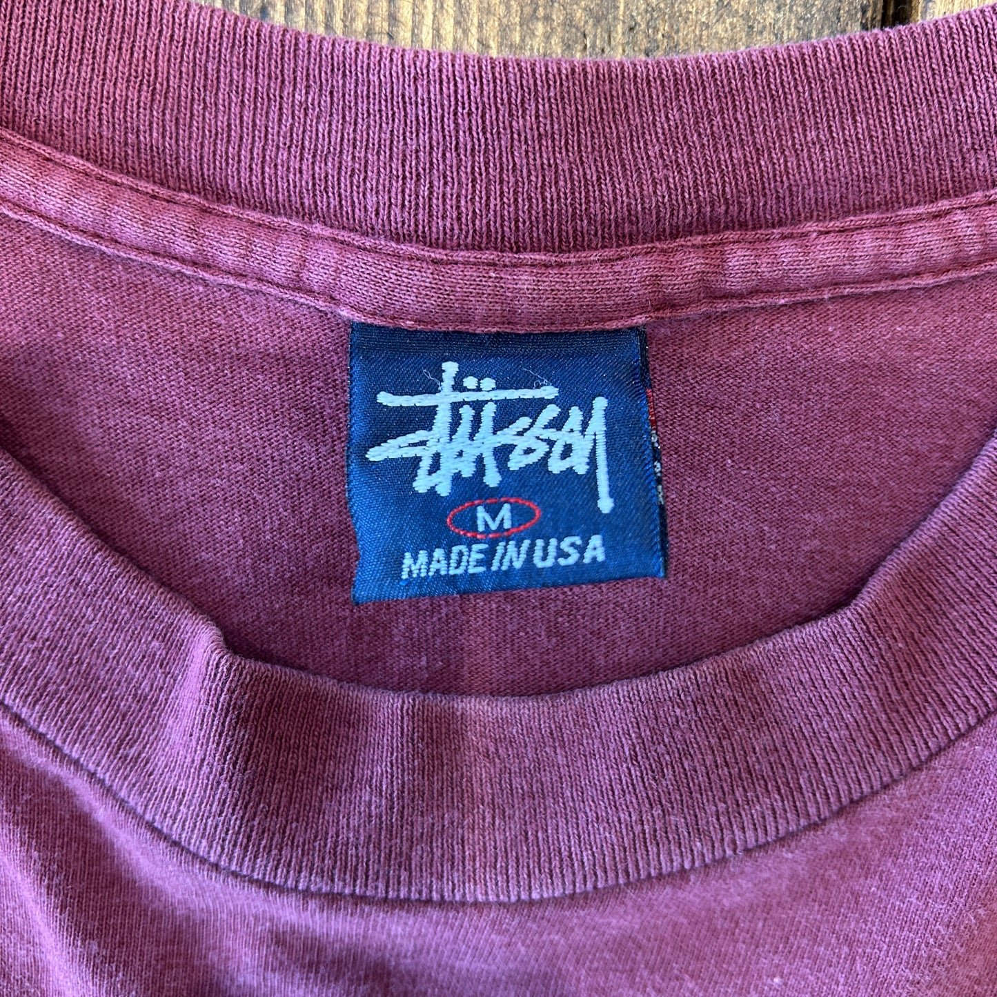 90's Stussy ステューシー プリントTシャツ USA製 バーガンディー(M)/B2525T-SO