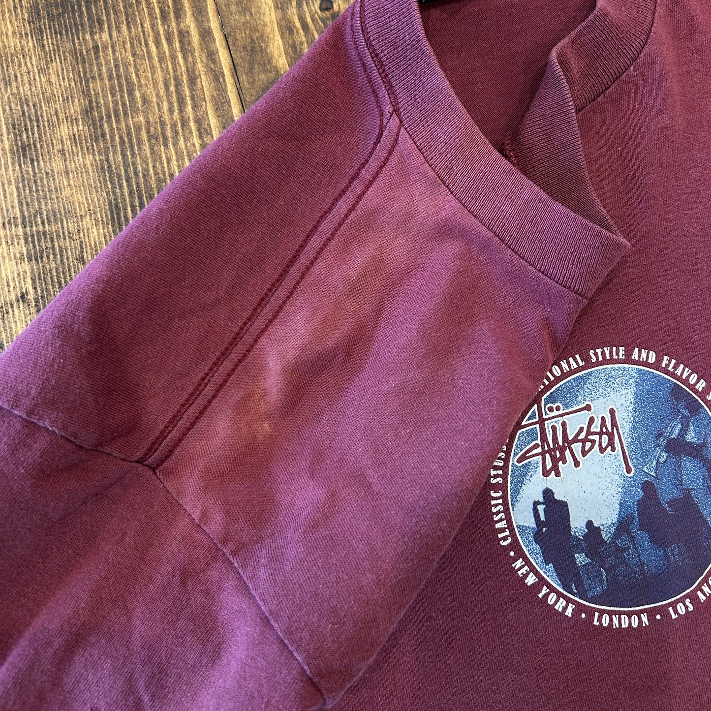 90's Stussy ステューシー プリントTシャツ USA製 バーガンディー(M)/B2525T-SO
